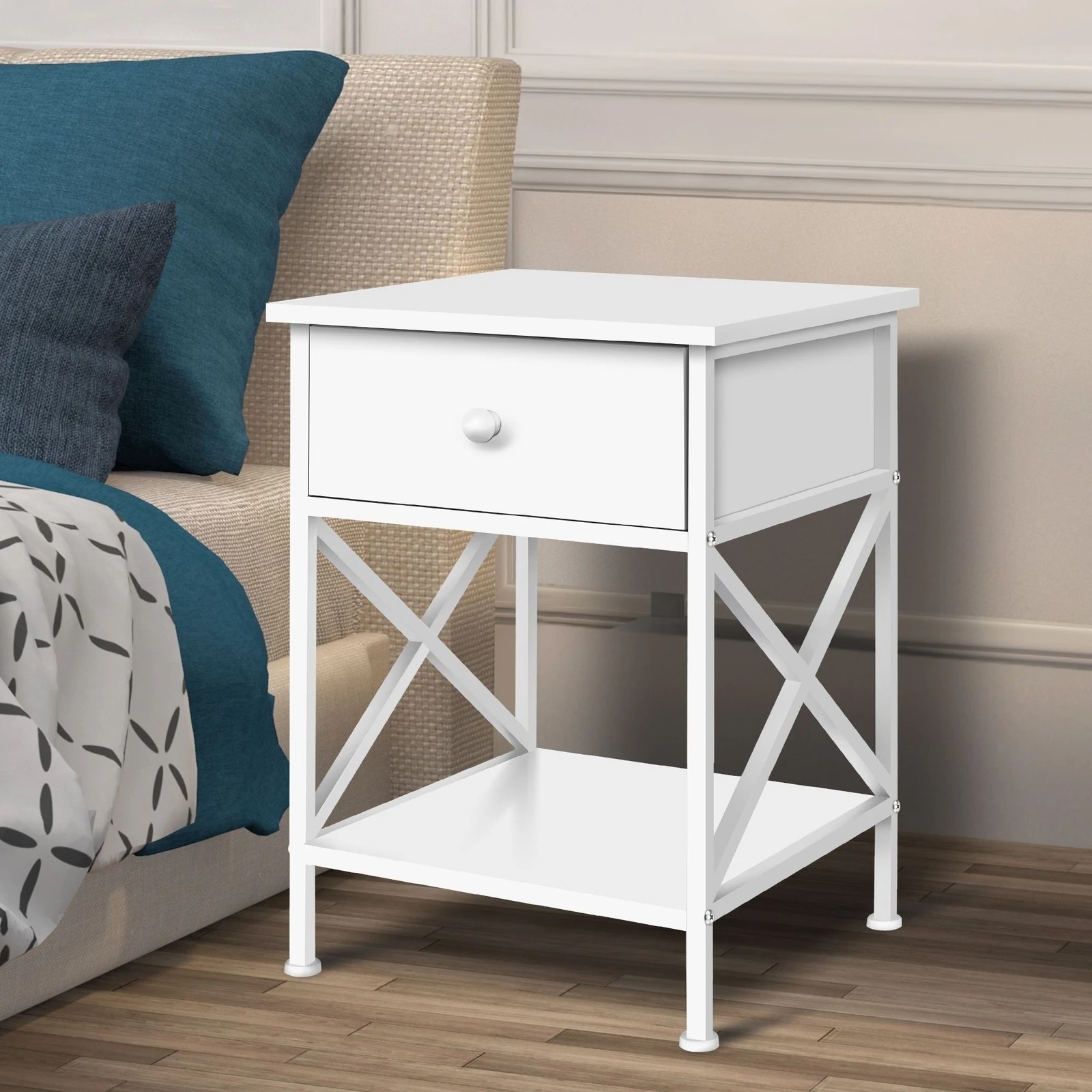 9 Alfordson 2x Bedside Table Retro Nightstand 1 Drawer - White, 9 of 9