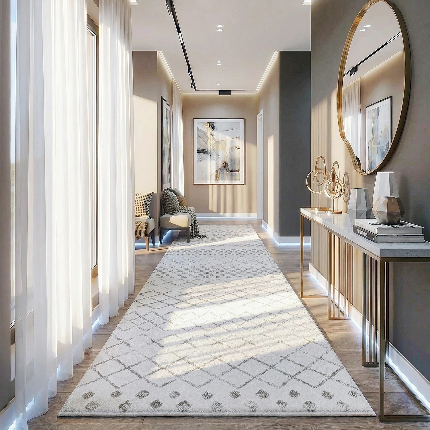 1 Common Ground Rugs Bluebay 454 500x80cm - Extra Large Runner Rug - Natural, 1 of 5