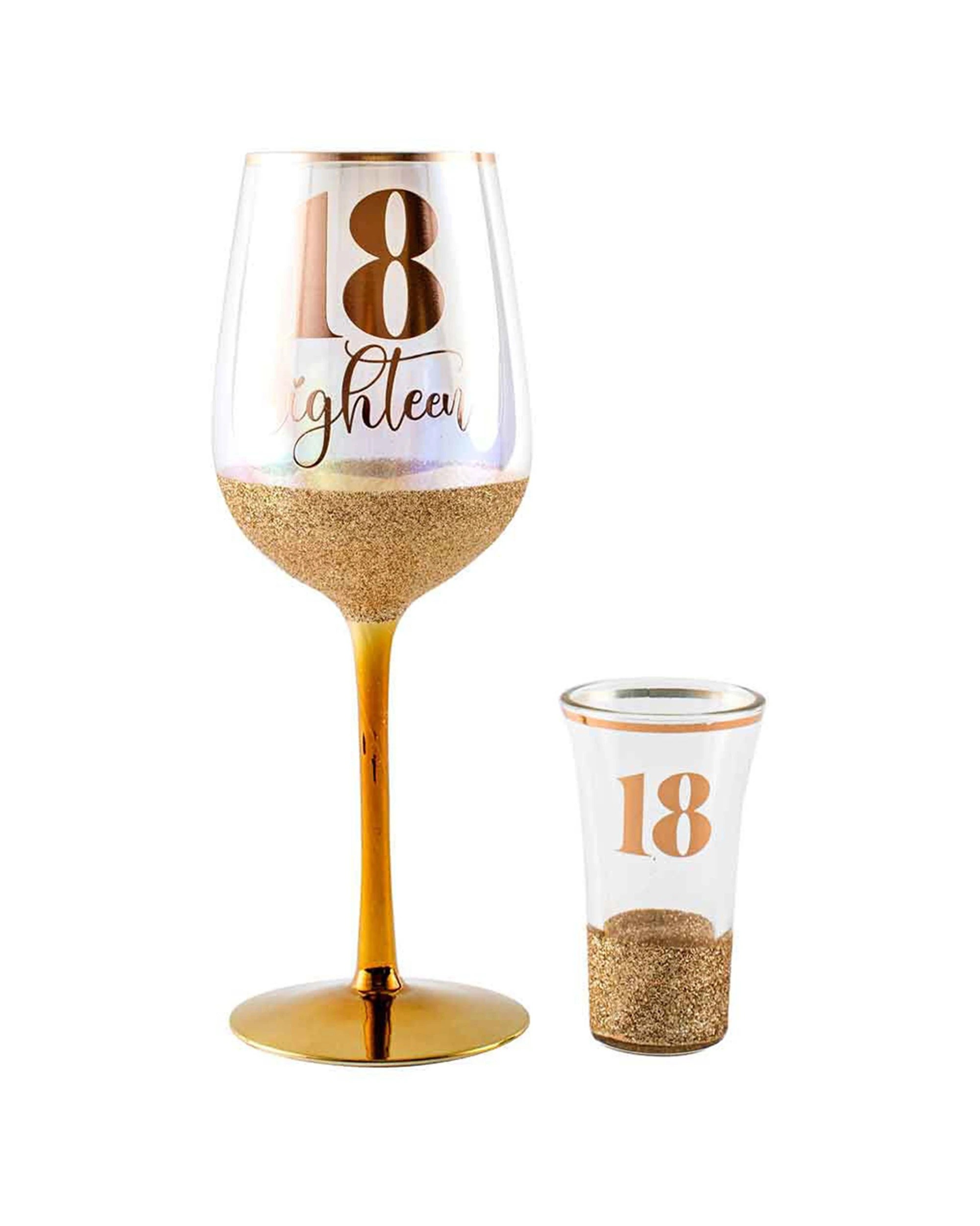 1 Glitterati 18th Celebration/birthday 430ml Wine & 30ml Shot Drinking Glass Set
 - Gold, 1 of 3