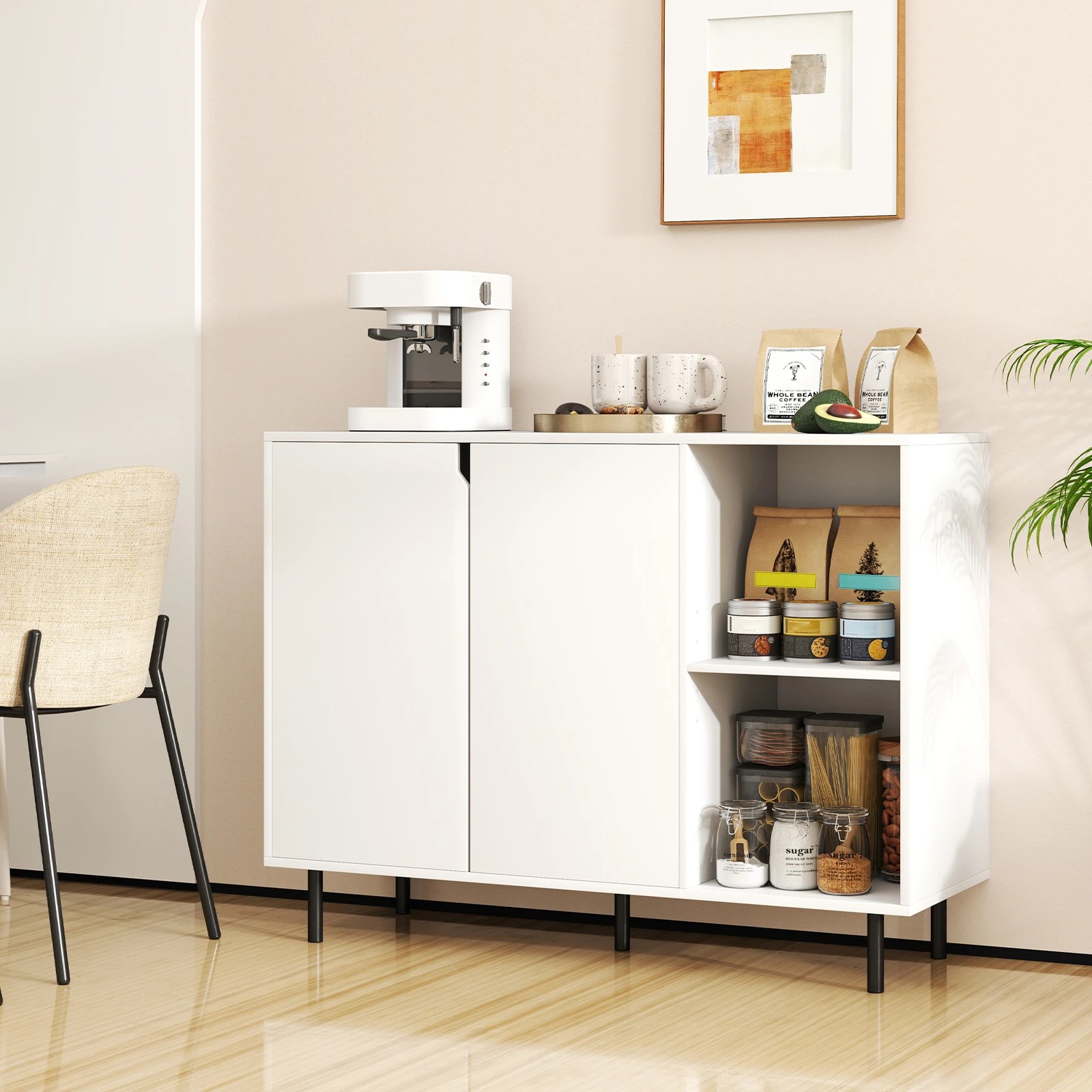 3 Costway 106cm Sideboard Modern Kitchen Storage Cabinet w/Adjustable Shelves - White, 3 of 3