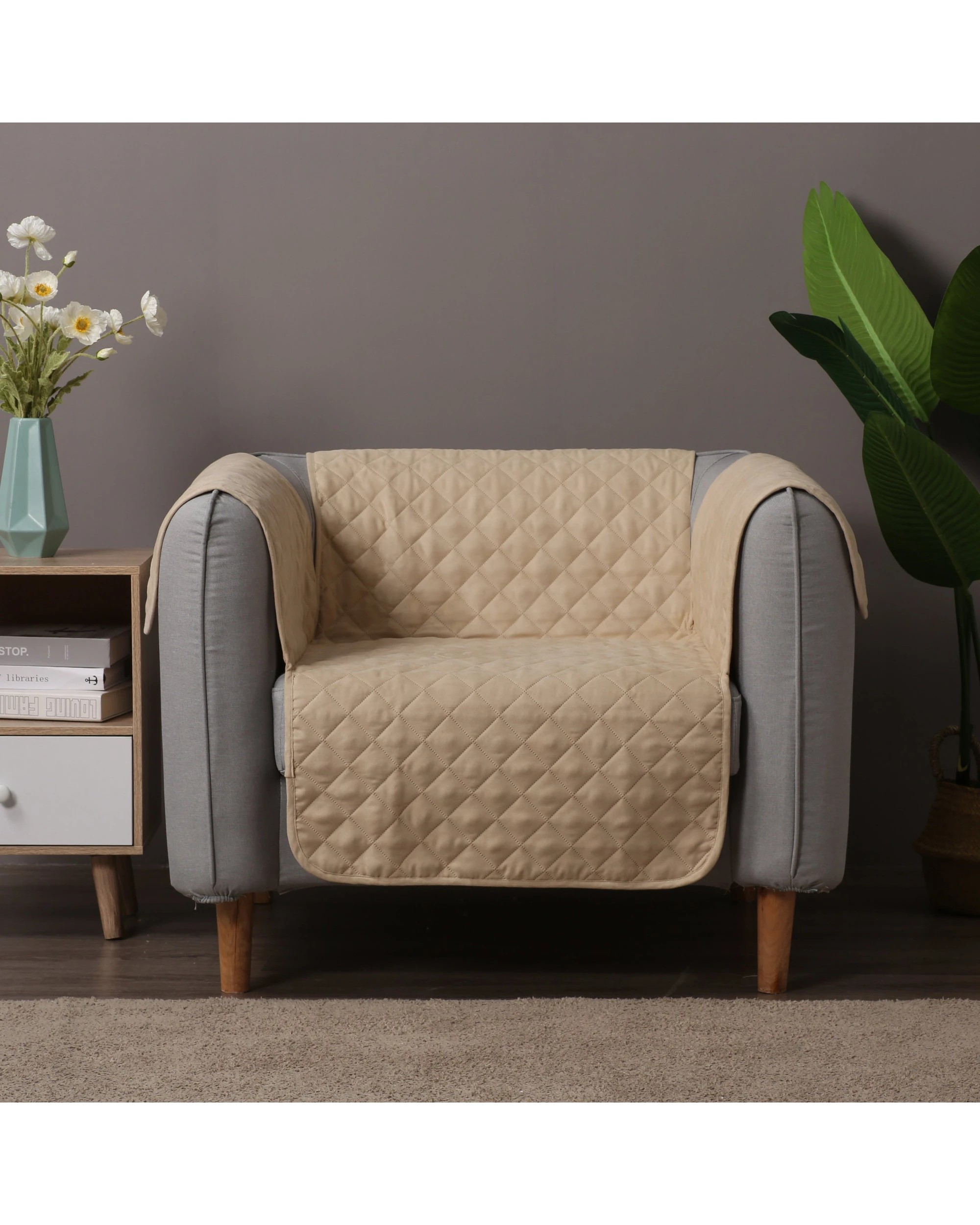 1 Charlie's Cosy Quilted Sofa Protector Cover for Chairs Oat - Cream, 1 of 6