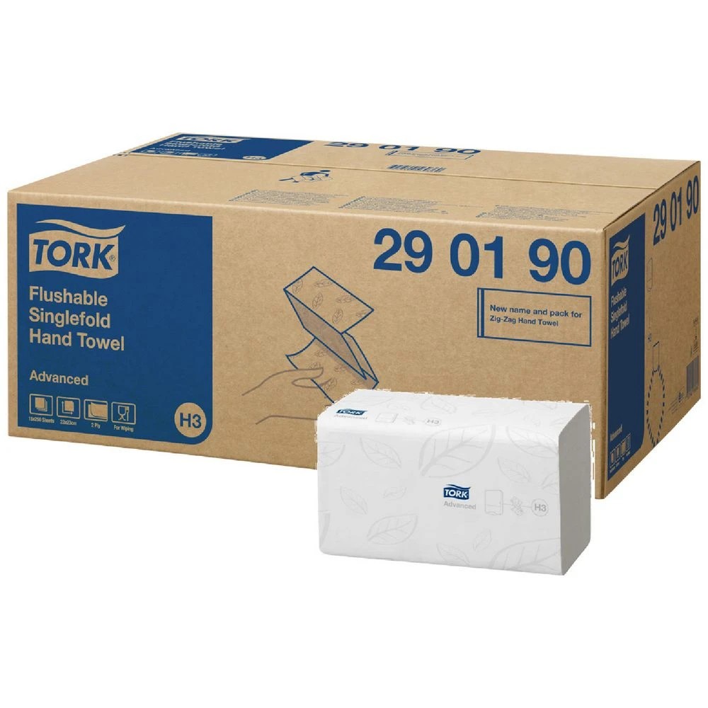 1 Tork Flushable Singlefold Hand Towel 2 Ply 250 Sheet 15 Pack, 1 of 2