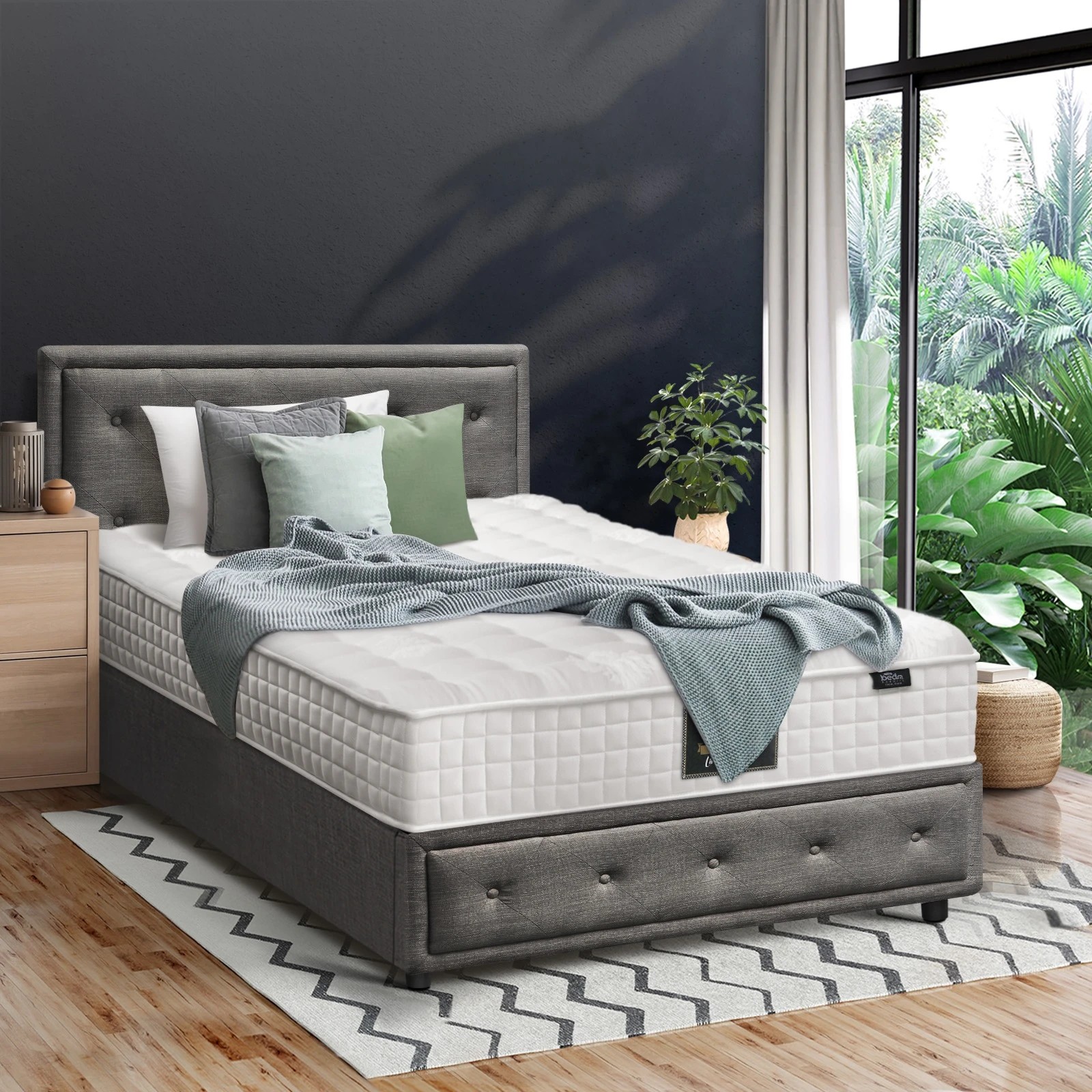 4 Oikiture Bed Frame King Single Gas Lift Storage with Mattress ENZO - Grey, 4 of 8