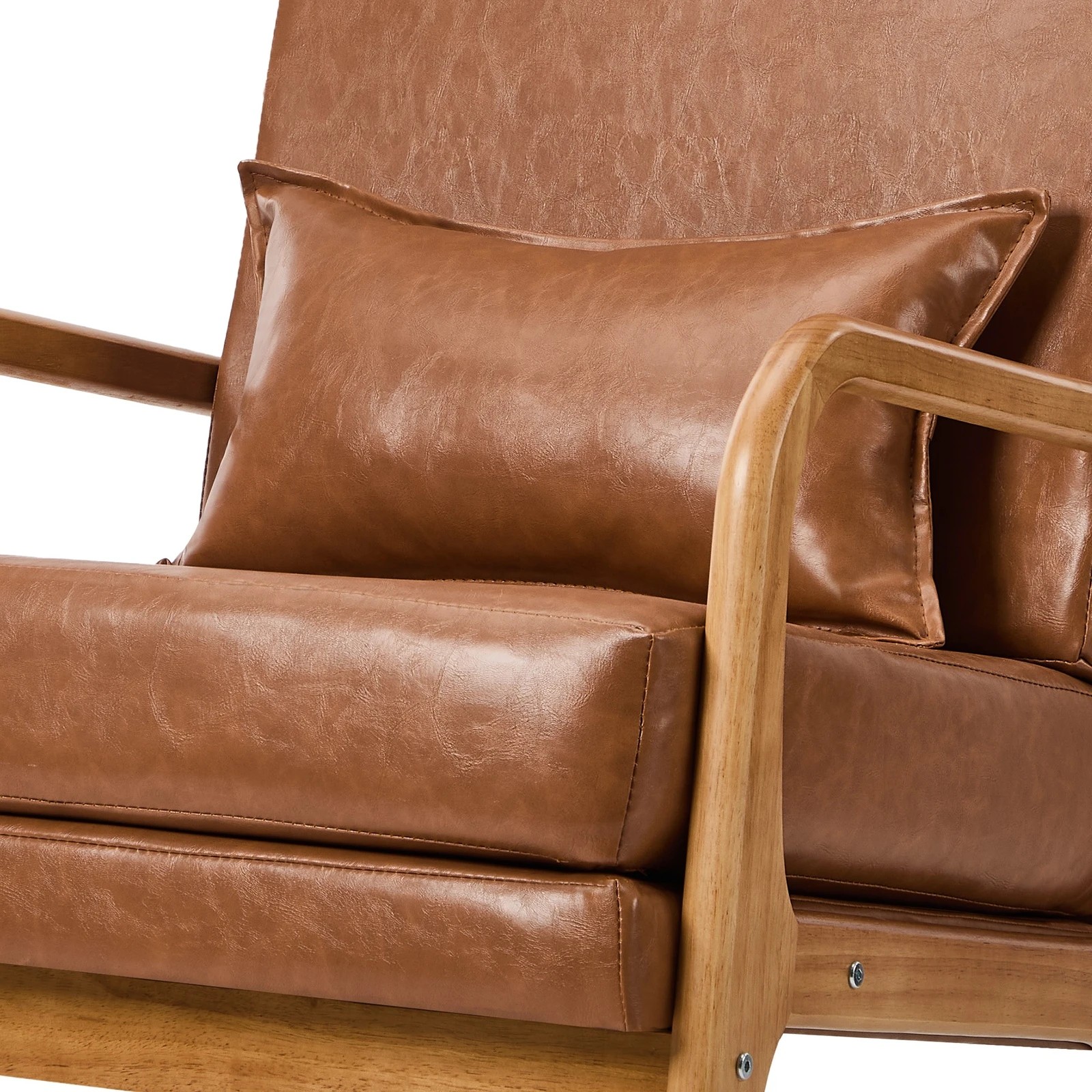 7 Oikiture Armchair PU Leather Lounge Chair with Lumbar Pillow - Brown, 7 of 10