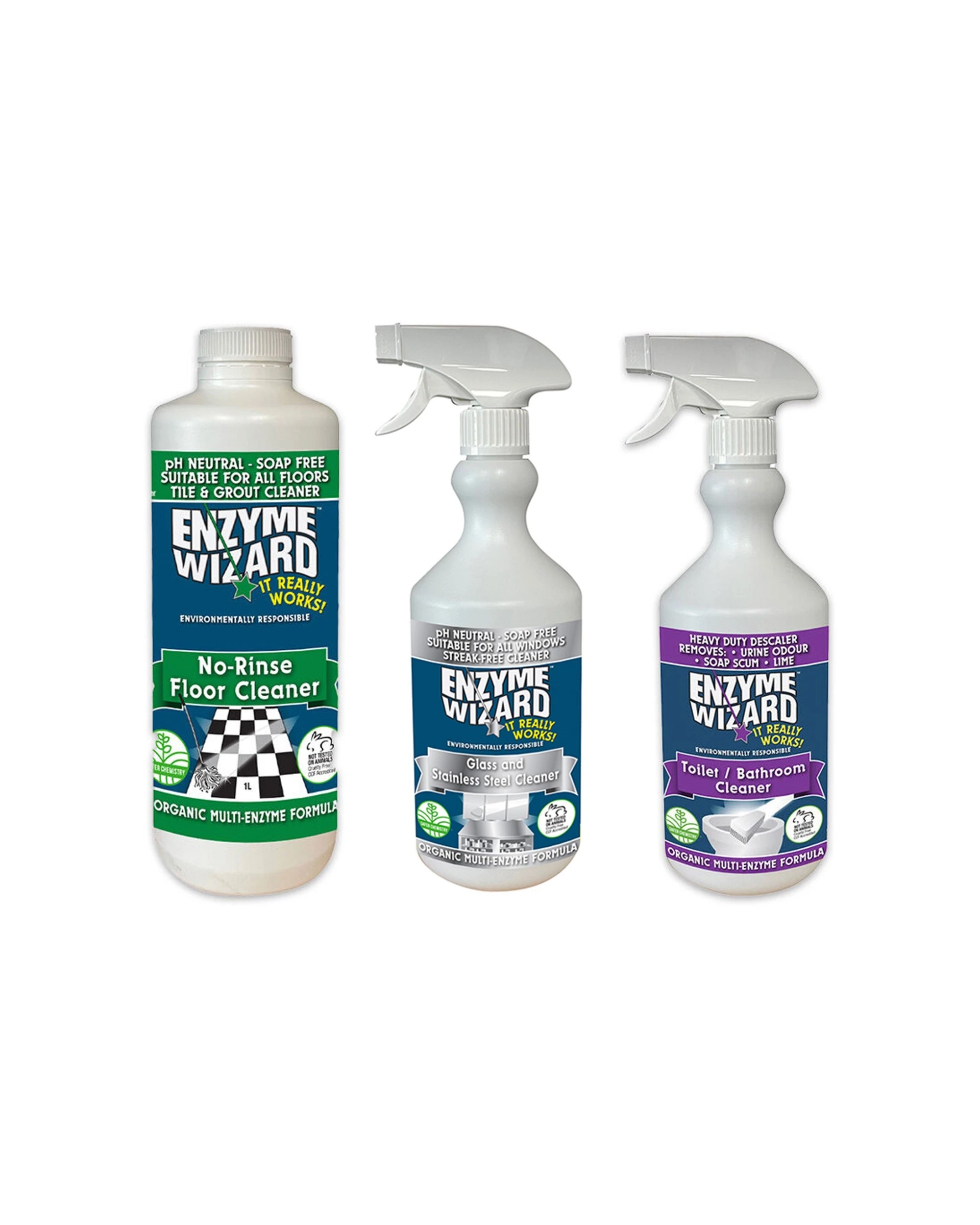 1 Enzyme Wizard 3PC Bathroom Pack Floor Glass Toilet Cleaner Set - White, 1 of 3