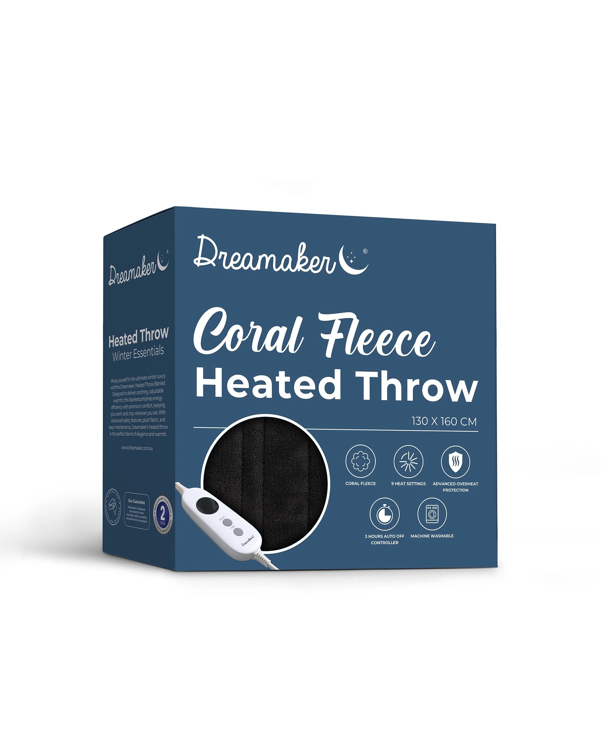 7 Dreamaker Kingston Coral Fleece Electric Heated Throw Blanket 130x160cm - Black, 7 of 7