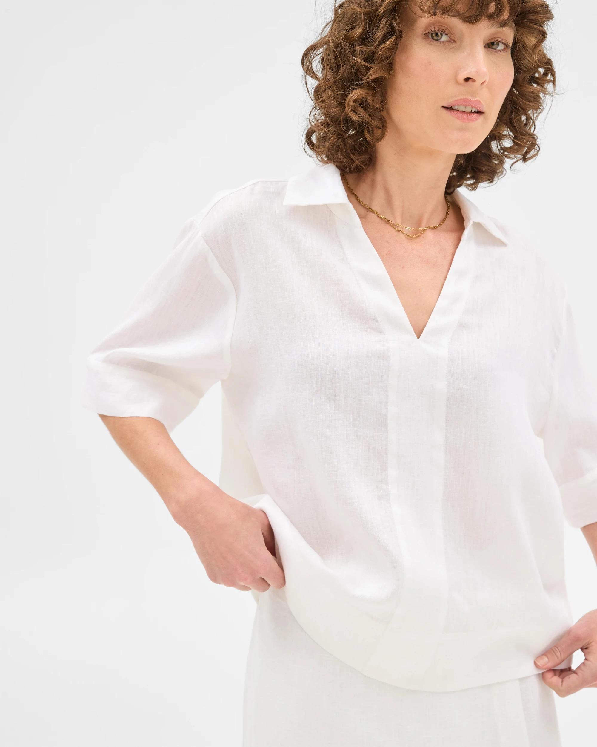 1 Target Woman European Linen Popover Shirt WHITE, 1 of 6