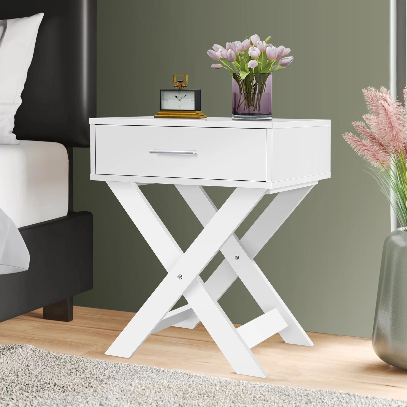 2 Alfordson 2x Bedside Table French Country Nightstand - White, 2 of 10