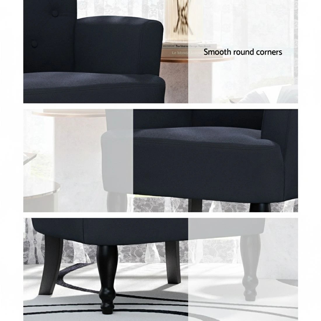 4 Artiss Armchair Wingback Charcoal Lothair - Black, 4 of 7