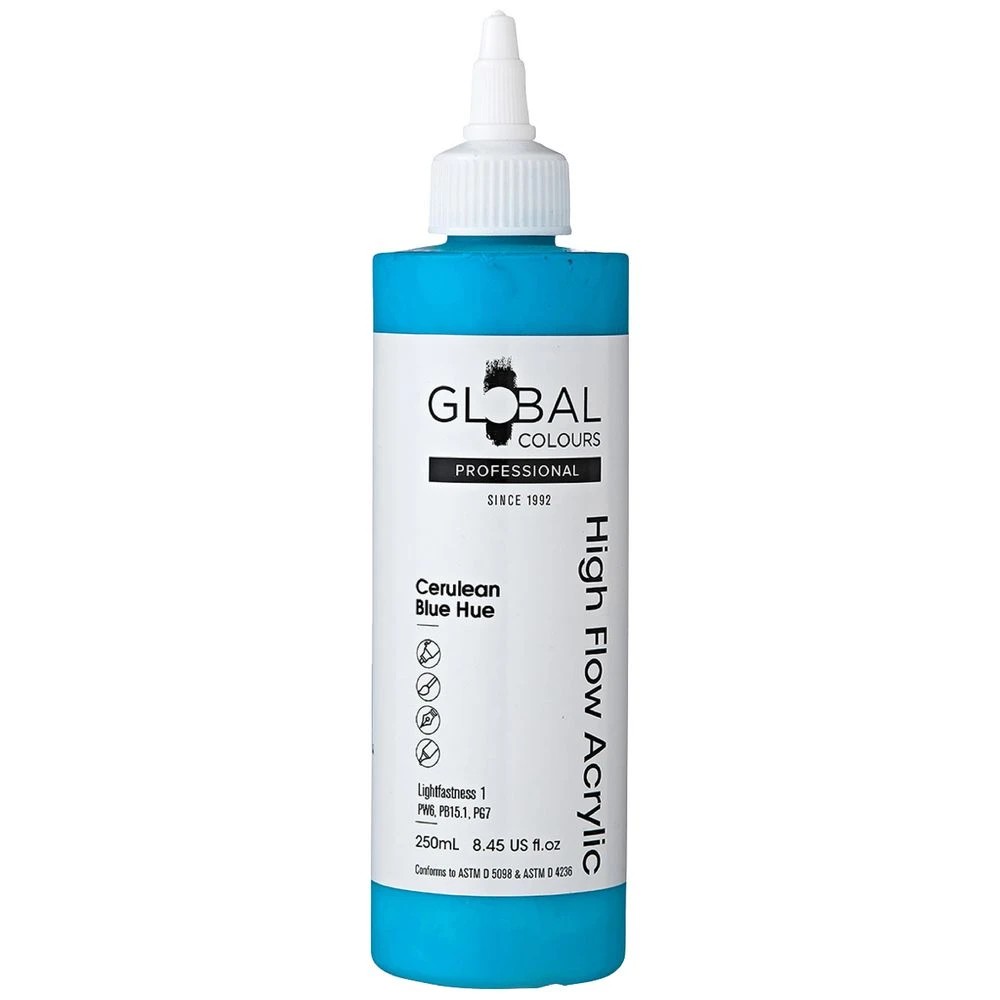 1 Global Colours High Flow Acrylic 250mL Cerulean Blue Hue, 1 of 2