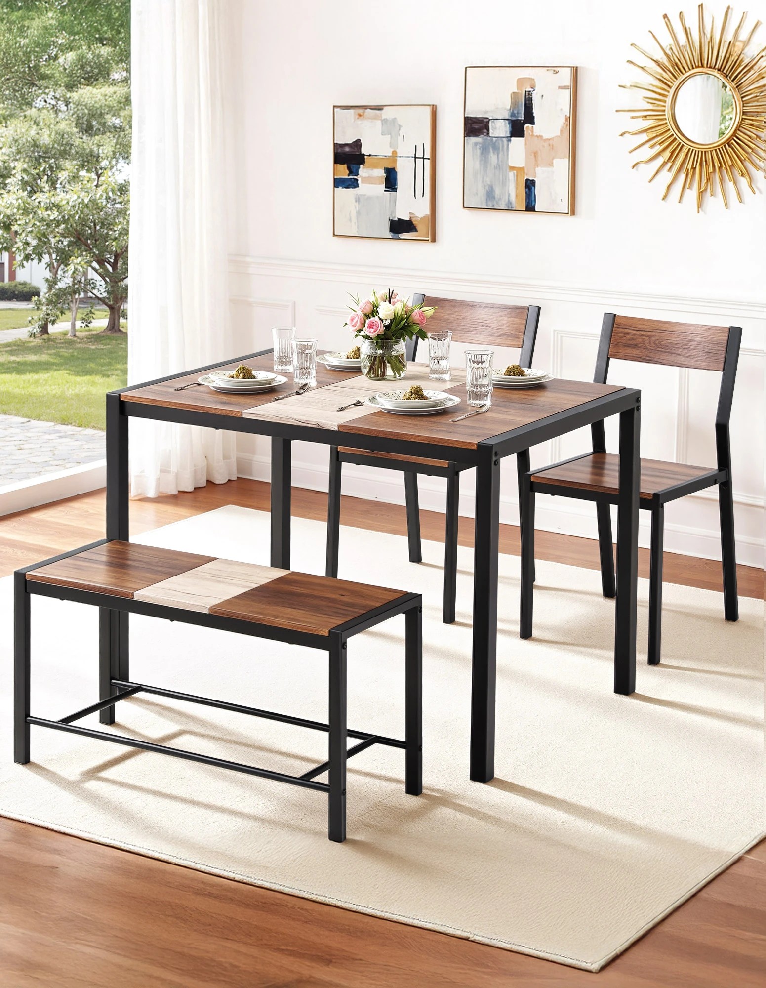 4 Artiss Dining Table and Chairs Set of 4 Bench Kitchen Furniture Rustic - Multi, 4 of 7
