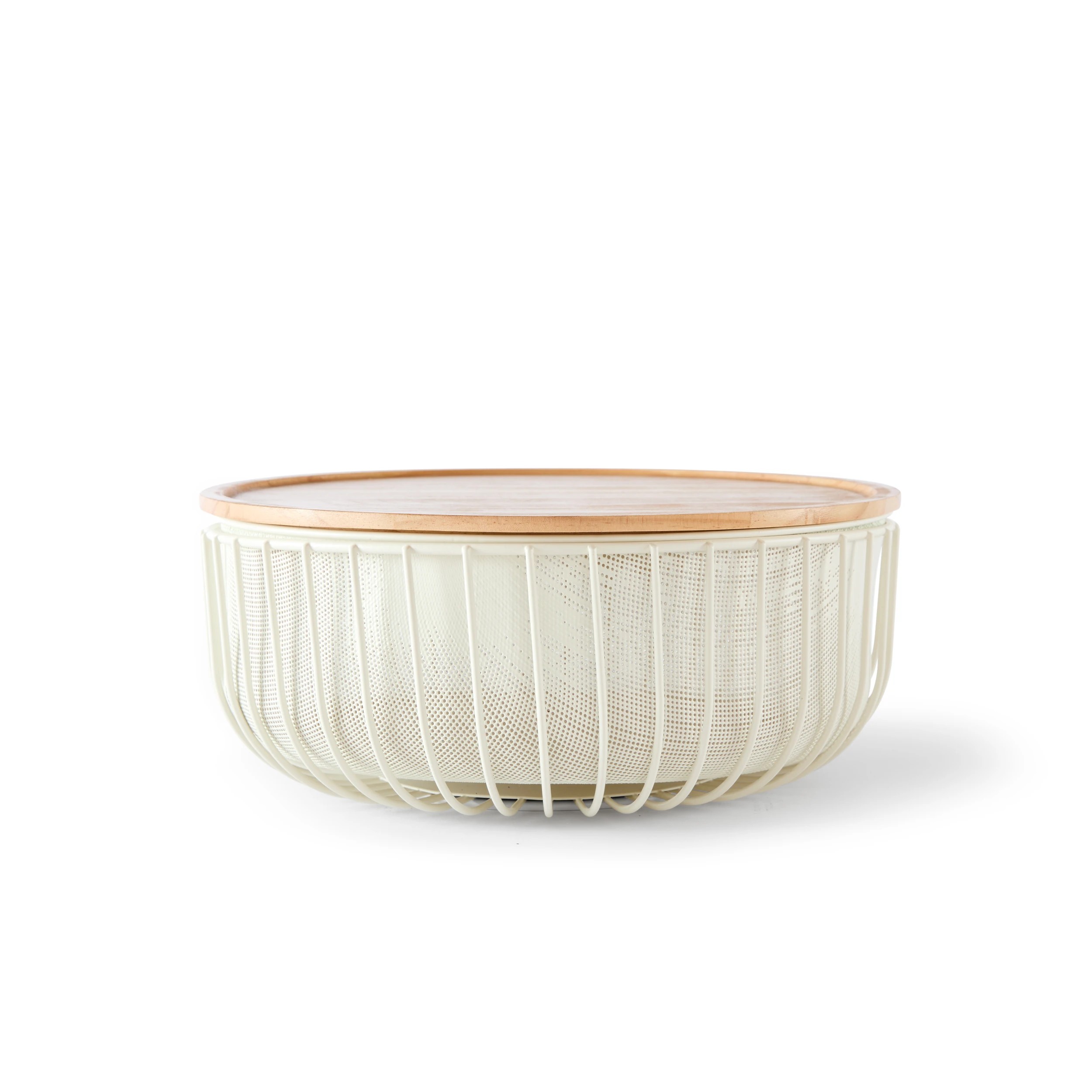 3 3 Piece Metal and Wood Fruit Bowl - White, 3 of 8