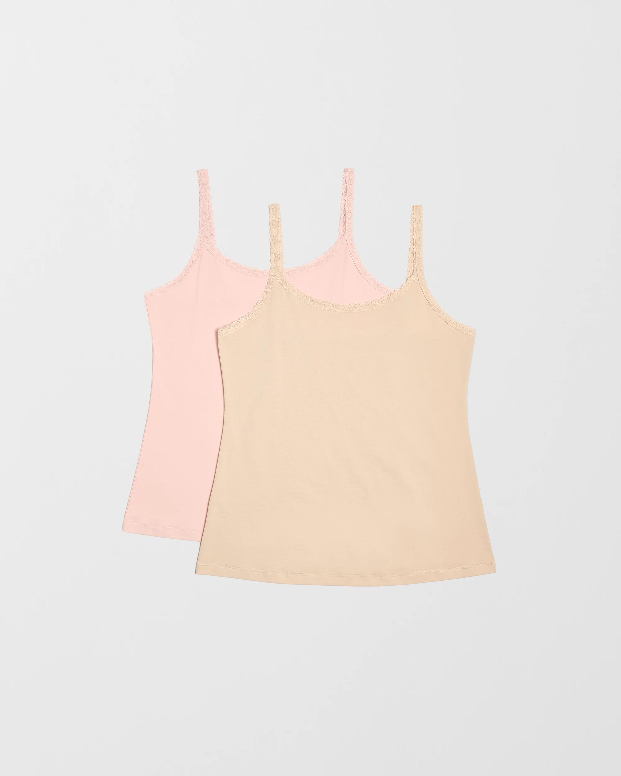 1 Target Australian Cotton Womens Lace Trim Cami 2 Pack BLUSH/BARE, 1 of 6
