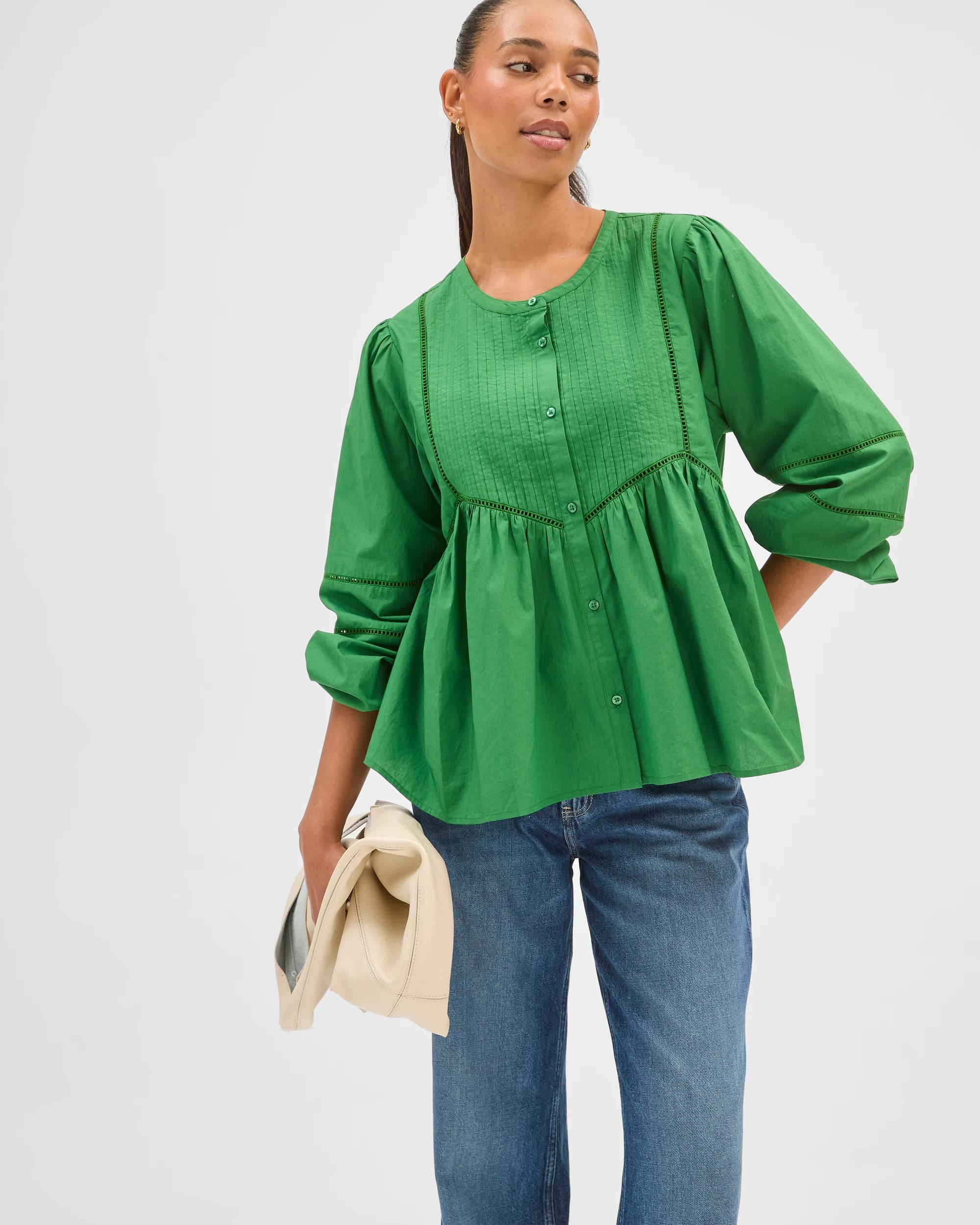 3 Target Woman Long Sleeve Femme Detail Blouse VERDANT GREEN, 3 of 8