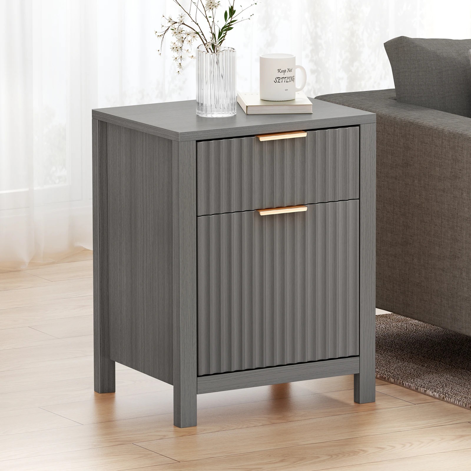 4 Alfordson Bedside Table Nightstand Side Storage 2 Drawers Cabinet - Grey, 4 of 10