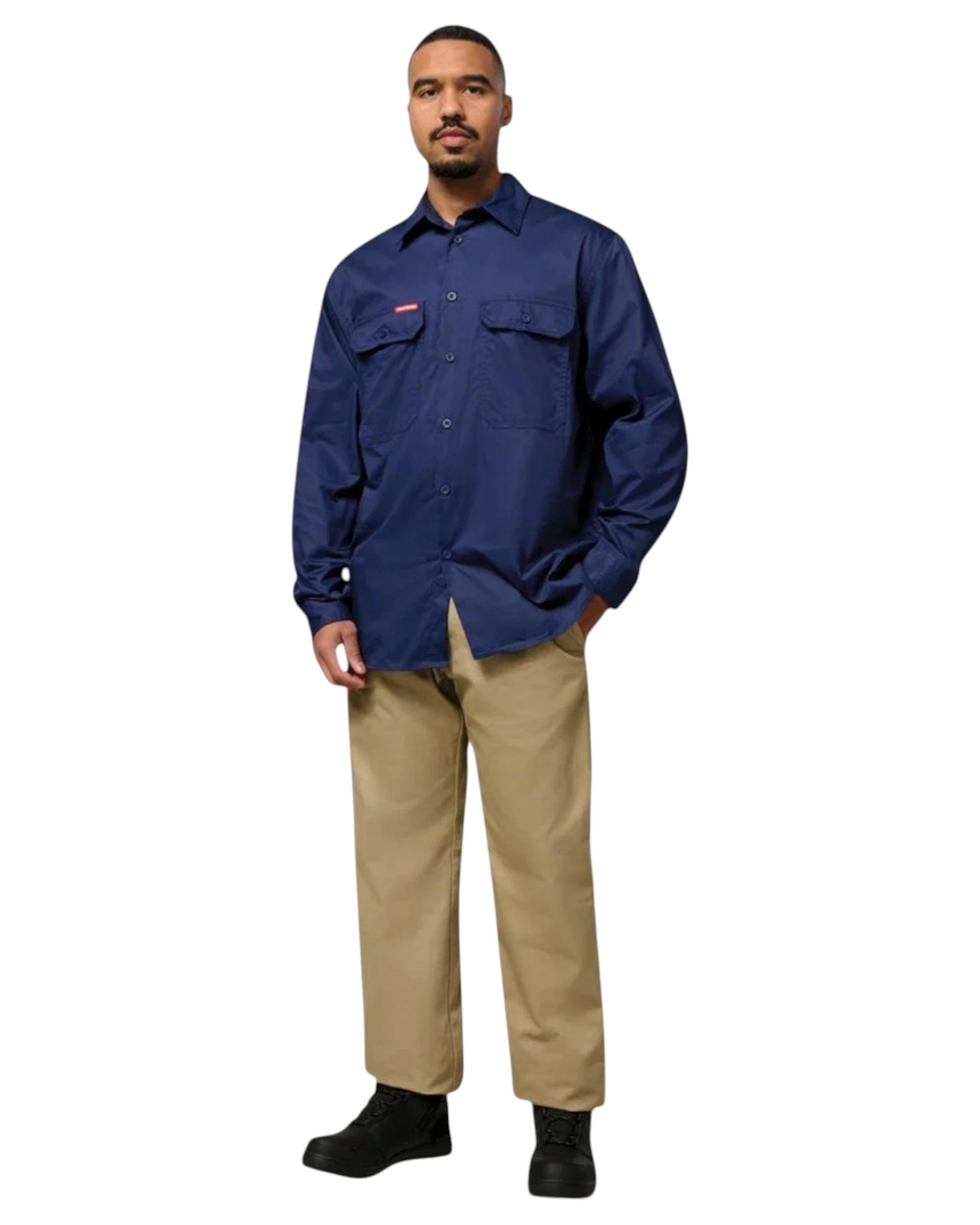 4 Hard Yakka 2 Pack Mens Long Sleeve Lightweight Drill Ventilated Shirt NAVY, 4 of 8