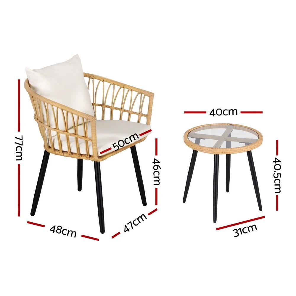 2 Gardeon 3PC Outdoor Bistro Set Patio Furniture Lounge Setting Table and Chairs Natural - Natural, 2 of 5