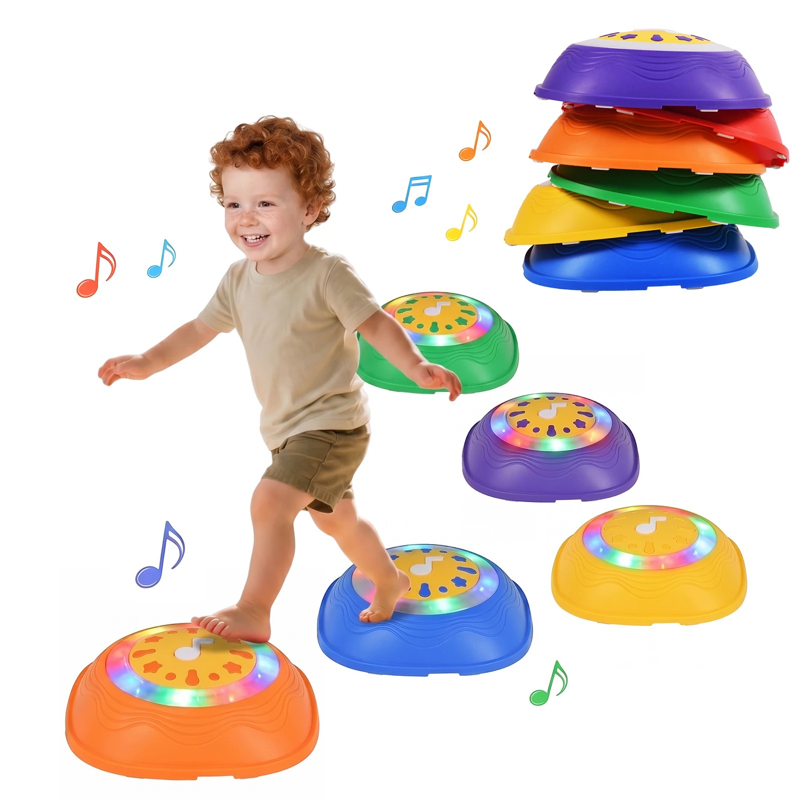1 Advwin Kids Light Up Musical Stepping Stones Set of 6 LED Balance Stones Non-Slip Sensory Play Toys - Multi, 1 of 5