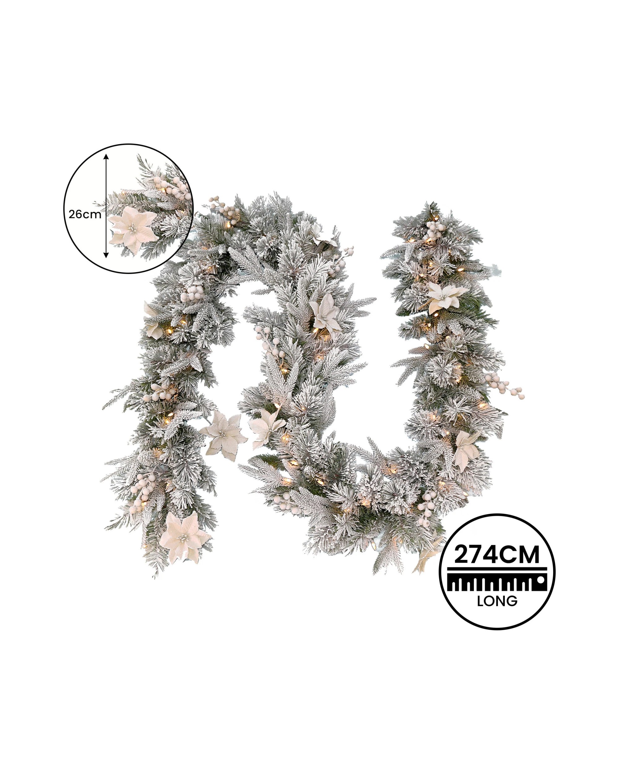 3 Christabelle 2.74m Christmas Garland Snow Frosted Colonial Tree Decoration Ornament White Green, 3 of 7