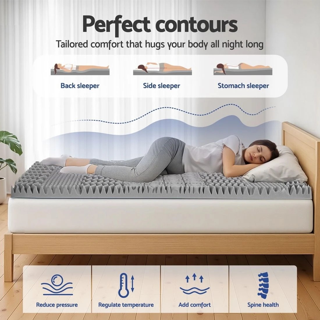 4 Giselle Bedding 8cm Memory Foam Mattress Topper 7-Zone Graphite Single - Single Bed - Grey, 4 of 9