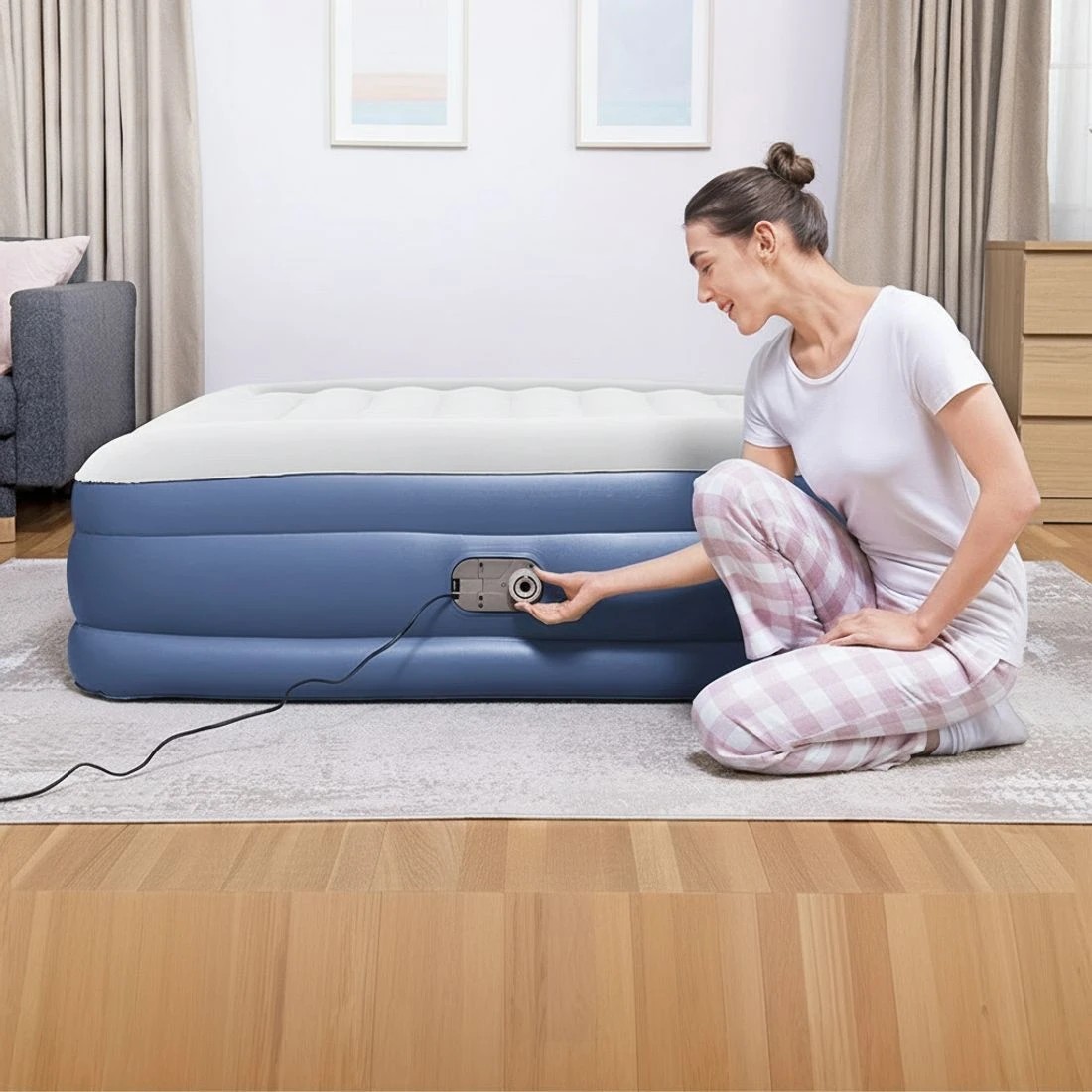 6 Bestway Air Mattress Queen Inflatable Bed 46cm Airbed - Queen Bed - Blue, 6 of 7