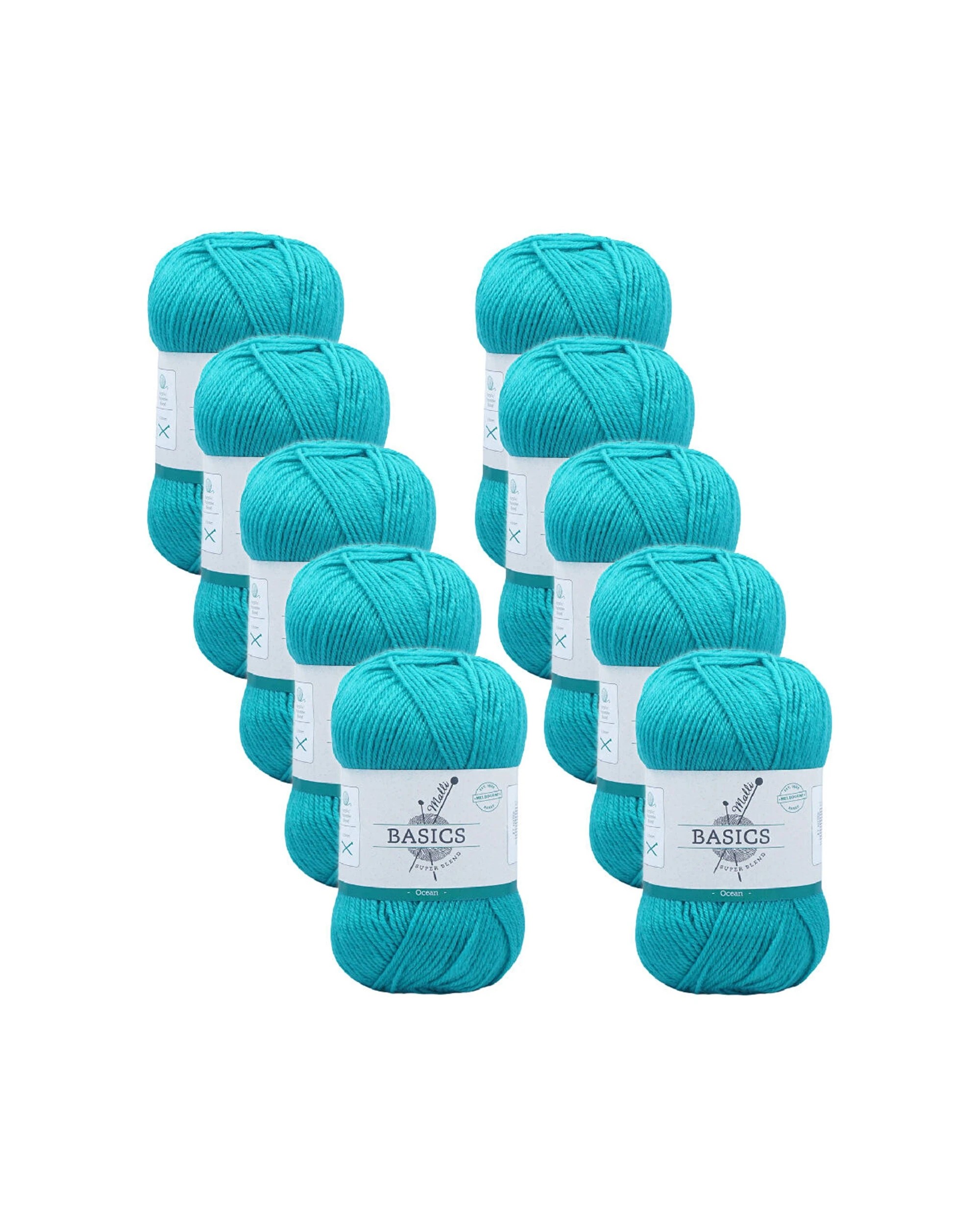 Malli 10pc Super Blend Basic Crochet Knitting Yarn 8ply 100g Ocean ...