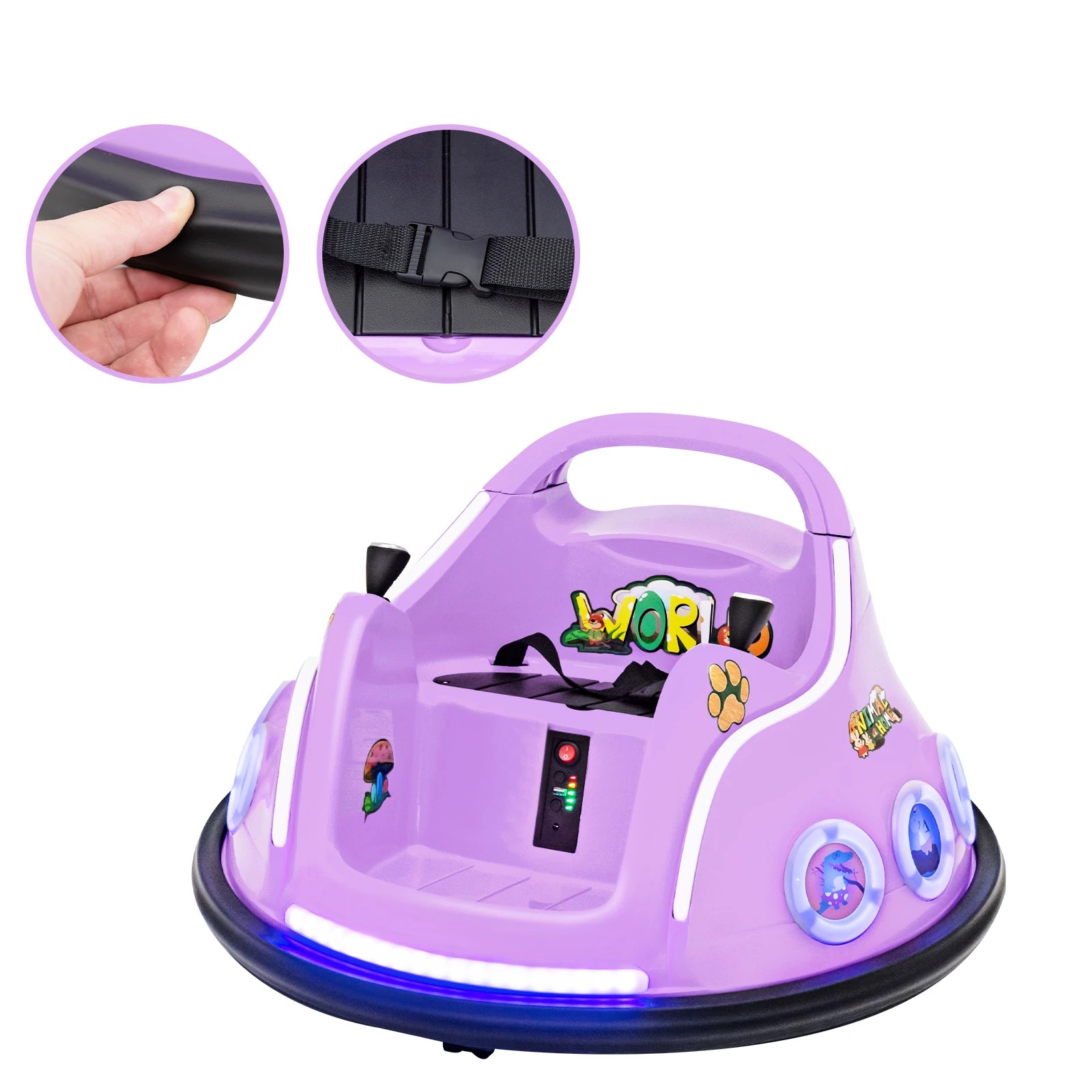 3 Costway Electric Kids Ride On Bumper Car w/Bluetooth - Purple, 3 of 5