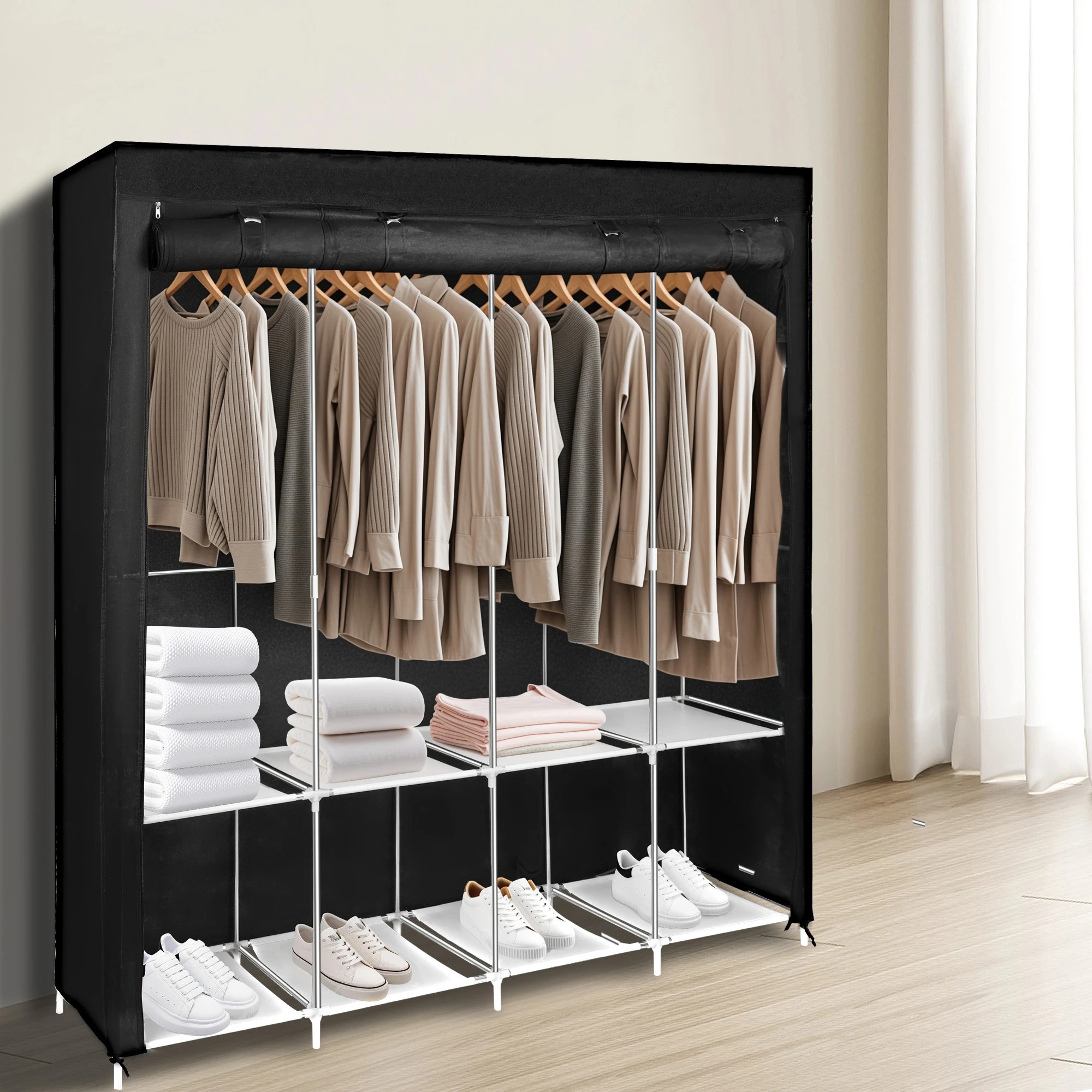 8 Levede Closet Wardrobe Fabric - Black, 8 of 10