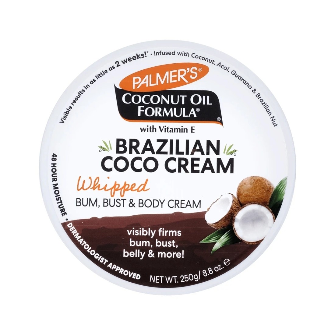 2 Palmers Coconut Oil Formula Brazilian Coco Whipped Bum, Bust and Body Cream 250g - Vitamin E, 2 of 9