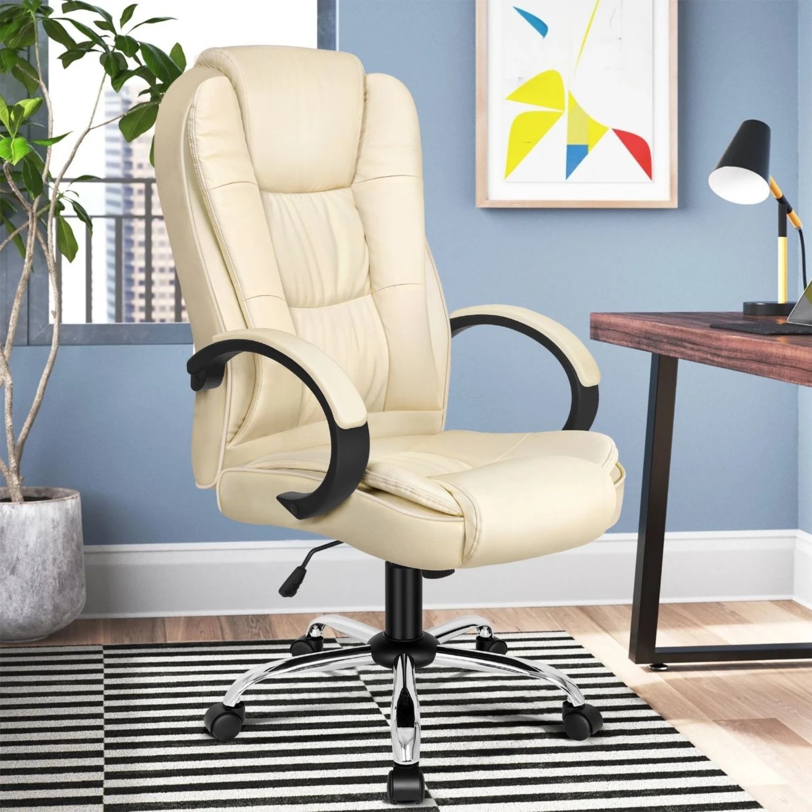 10 Alfordson Office Chair Executive Gaming Computer Racer PU Leather Seat - Beige, 10 of 10
