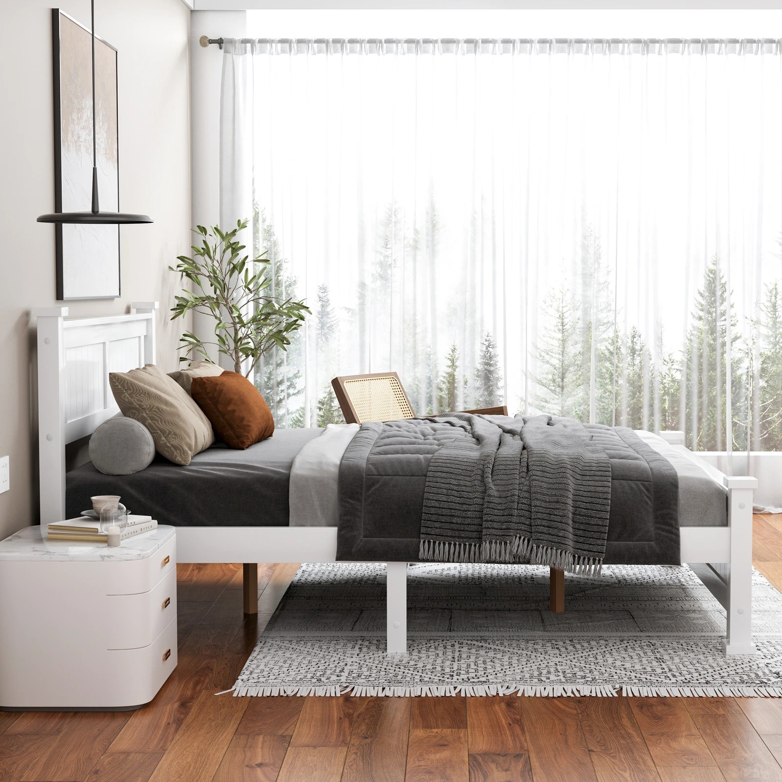 5 Alfordson Bed Frame Wooden Timber Queen Size Mattress Base Platform Arne - White, 5 of 10