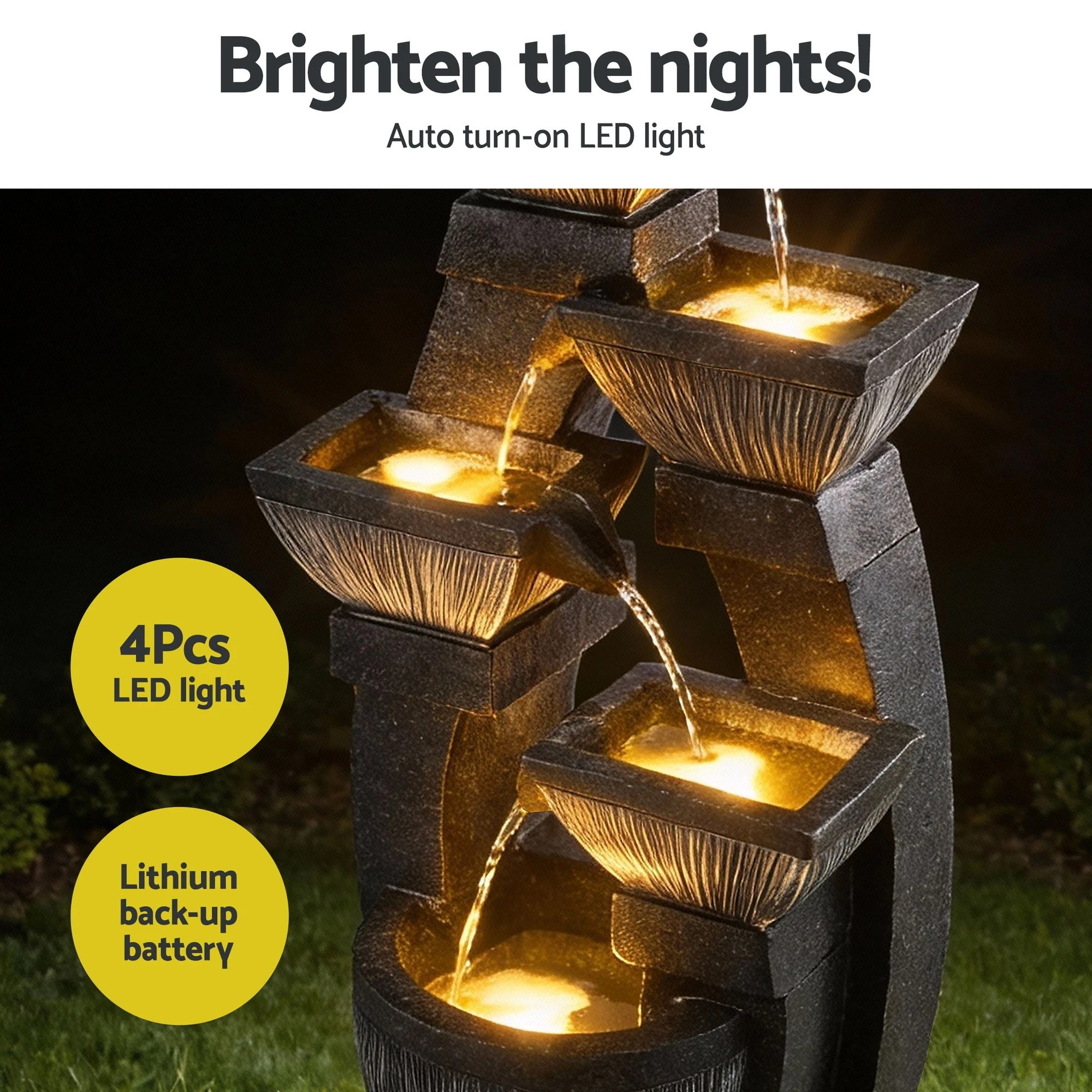 3 Gardeon Solar Fountain Water Feature Outdoor Fountain Indoor 5-Tier Bowl Cascading - Black, 3 of 7