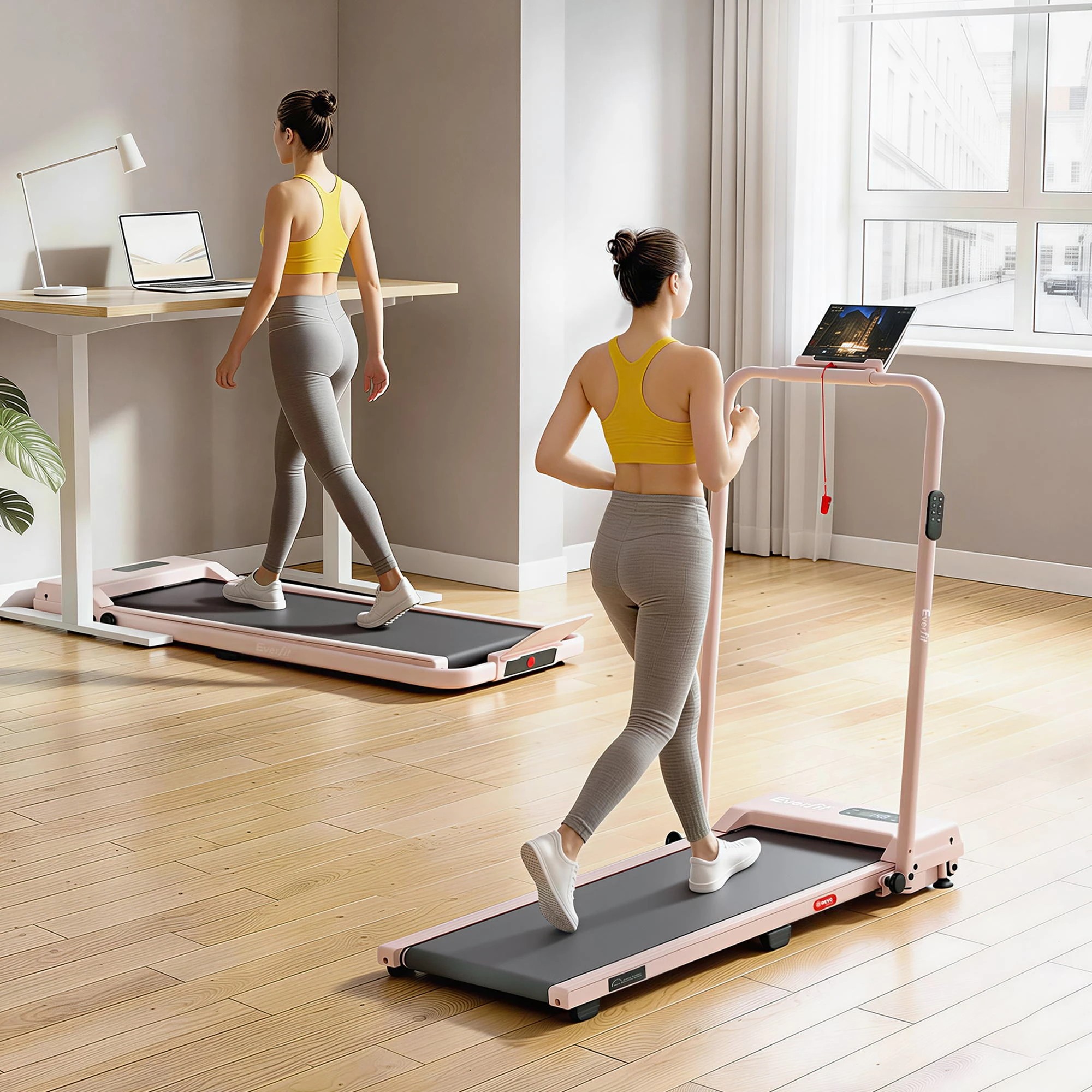 3 Everfit 3 in 1 Walking Pad Treadmill 12% Incline Under Desk Treadmills for Home - Pink, 3 of 10