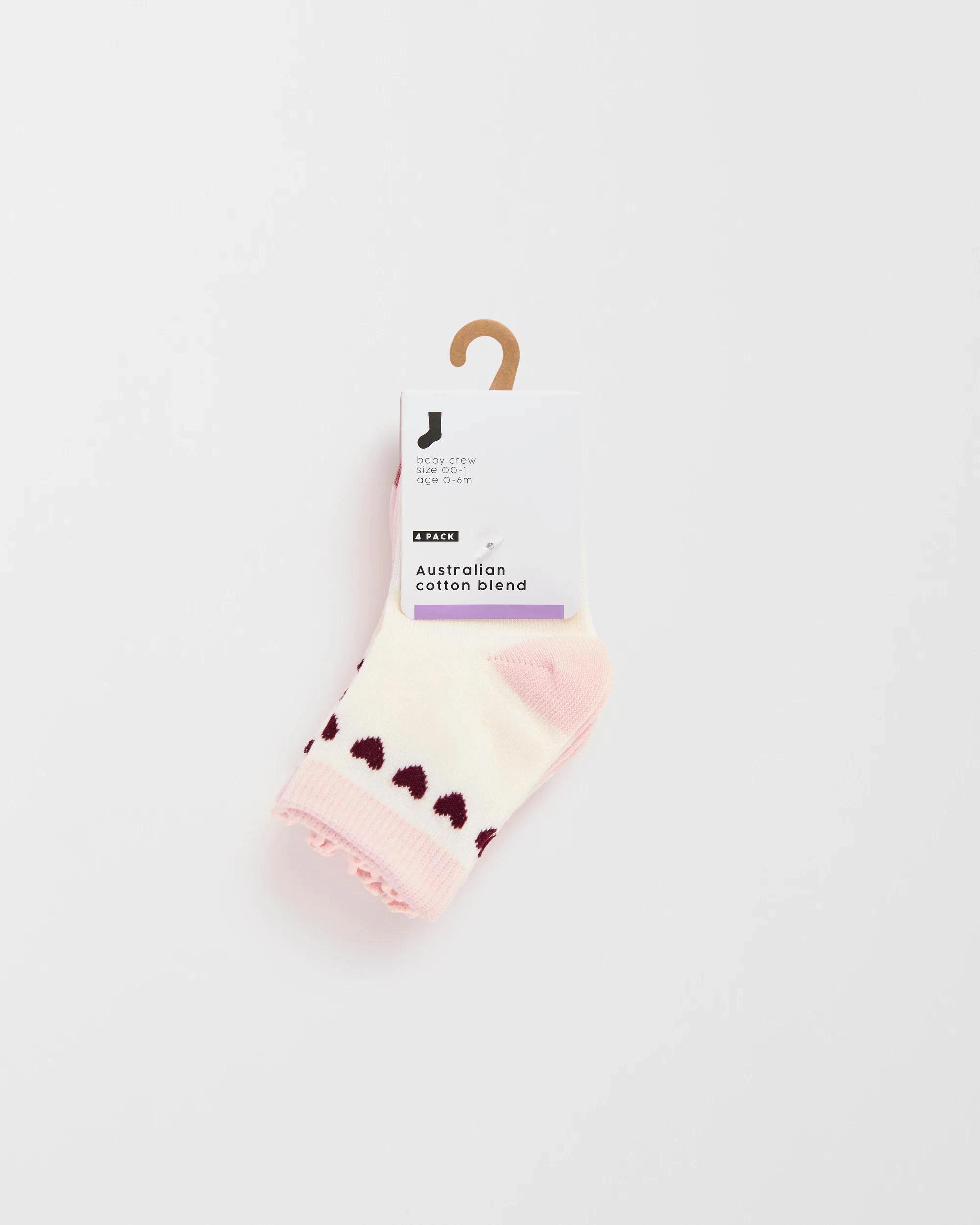 2 Target Baby Baby Australian Cotton Blend 4 Pack Textured/Trimmed Crew Socks HEARTS, 2 of 3