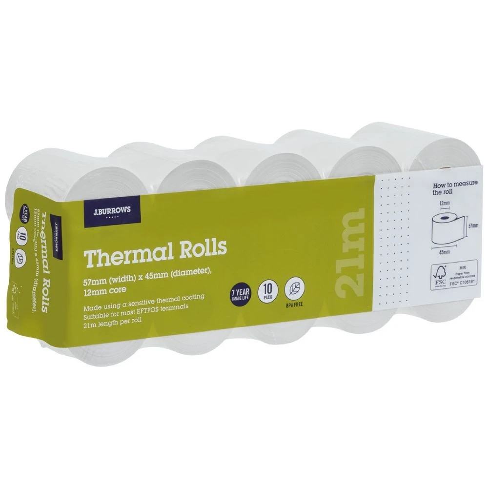 1 J.Burrows Thermal Rolls 57 x 45mm 10 Pack BPA Free, 1 of 2