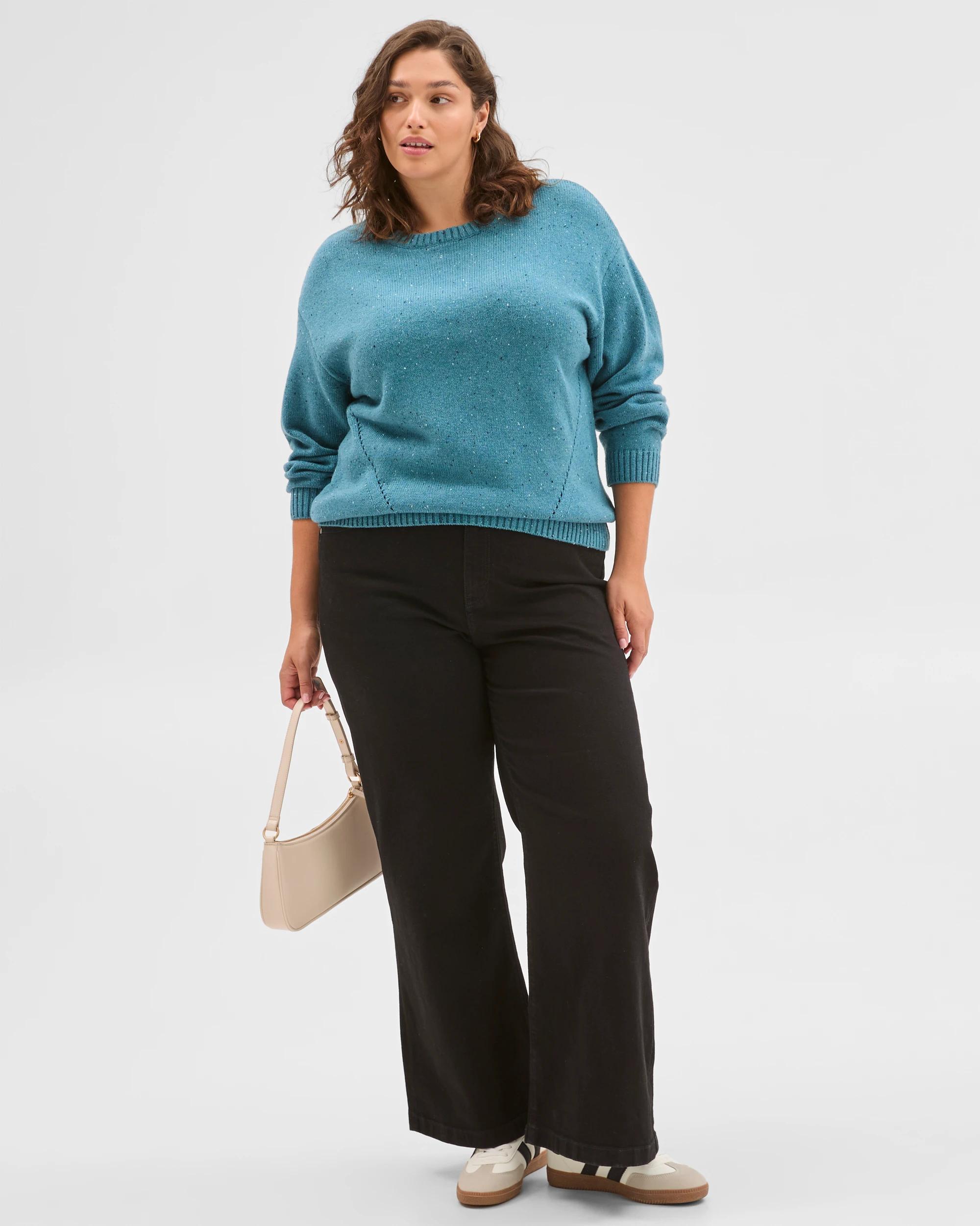 1 Target Curve Plus Size Australian Cotton Blend Long Sleeve Jumper STEEL BLUE, 1 of 6