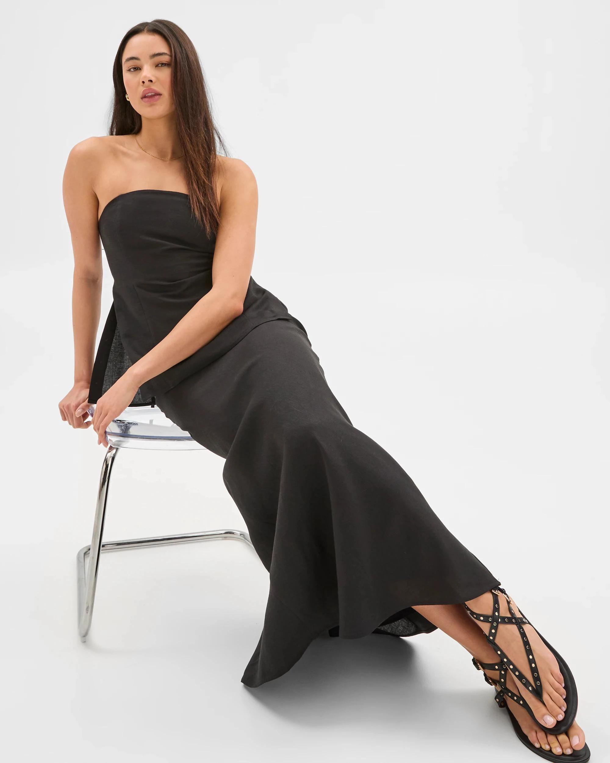 3 European Linen Blend Maxi Skirt - Lily Loves BLACK, 3 of 6