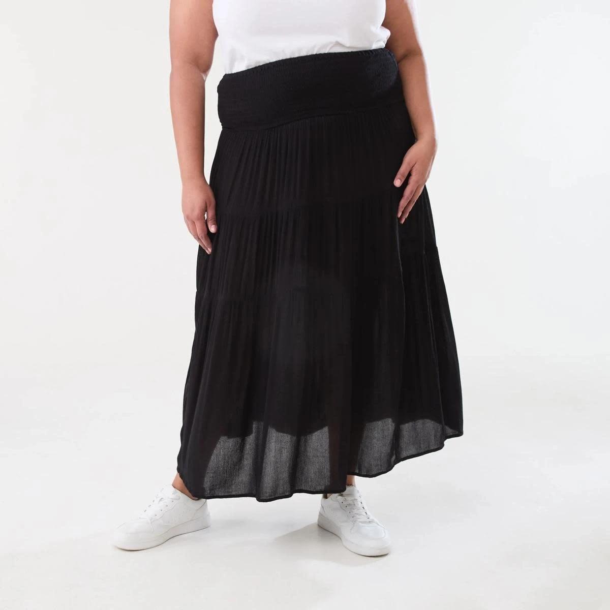 1 Curve Multi Tiered Textured Maxi Skirt BLACK, 1 of 5