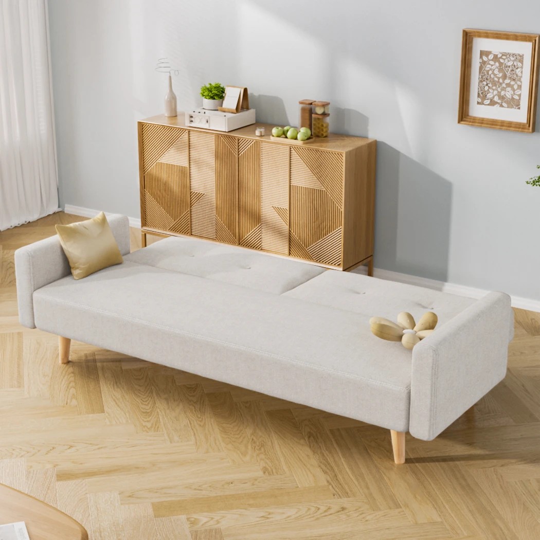 6 Levede Sofa Bed Solid Wood Frame in Beige, 6 of 6
