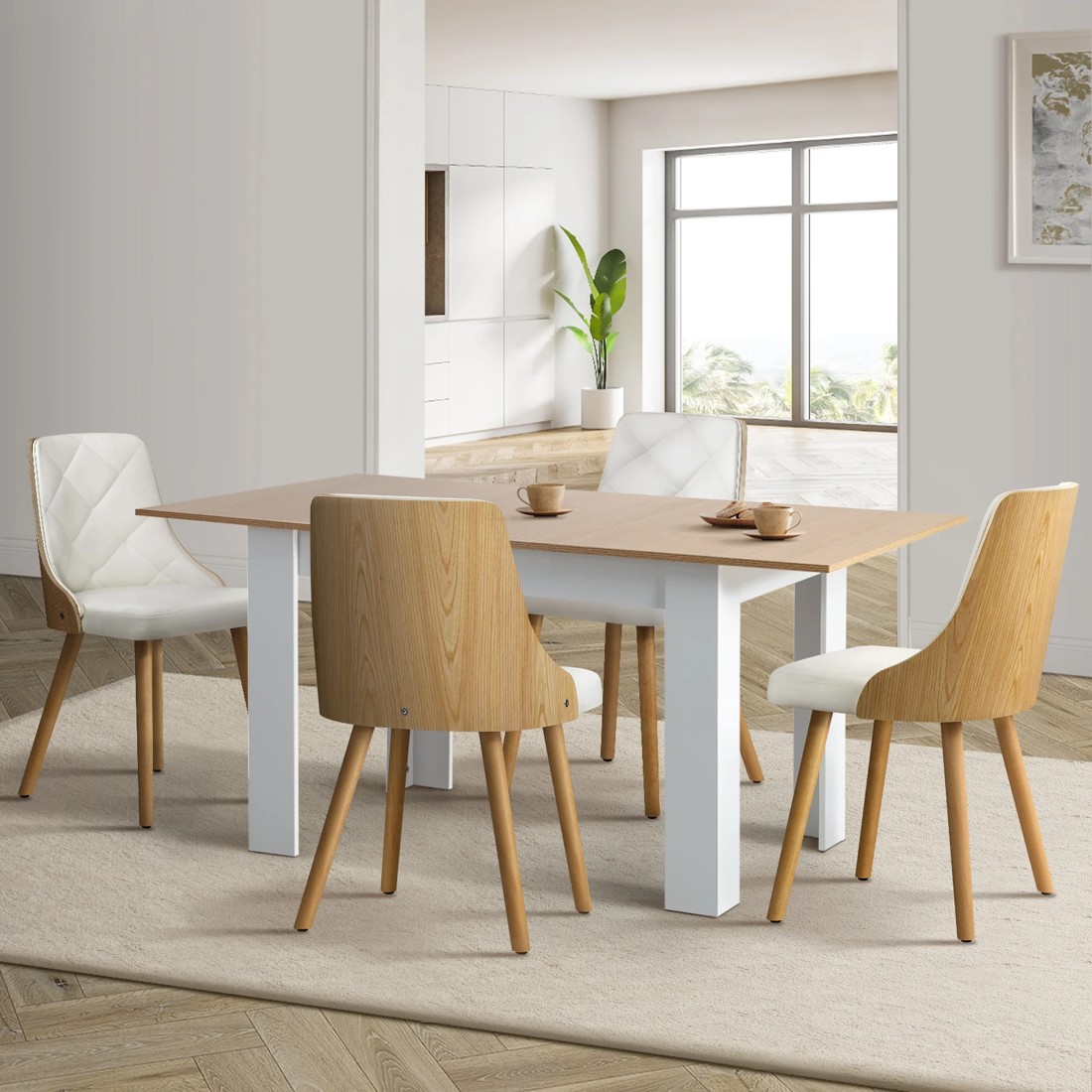 2 Oikiture 160cm Extendable Dining Table With 4pcs Dining Chairs Pu Leather
 - Multi, 2 of 10