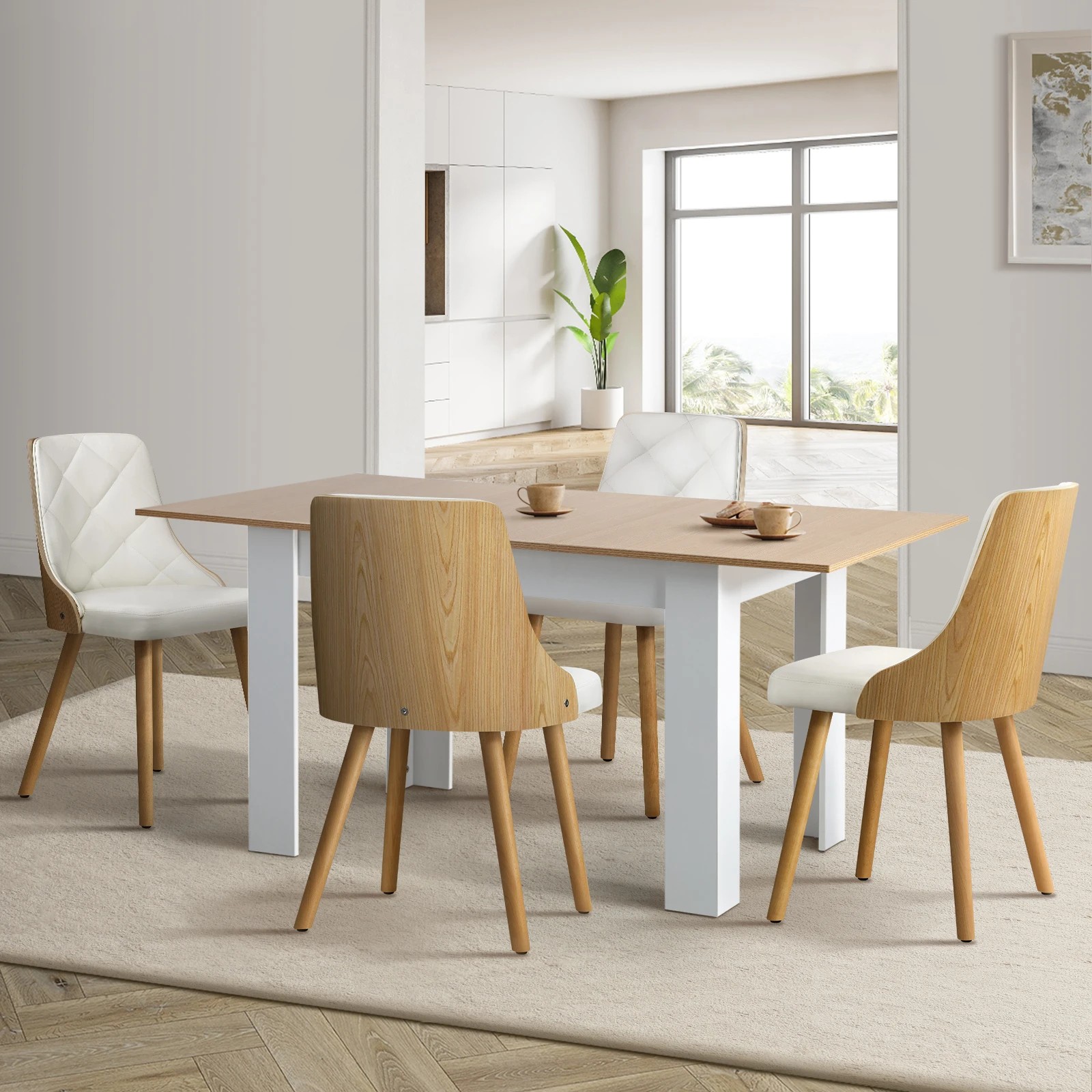 2 Oikiture 160cm Extendable Dining Table With 4pcs Dining Chairs Pu Leather
 - Multi, 2 of 10