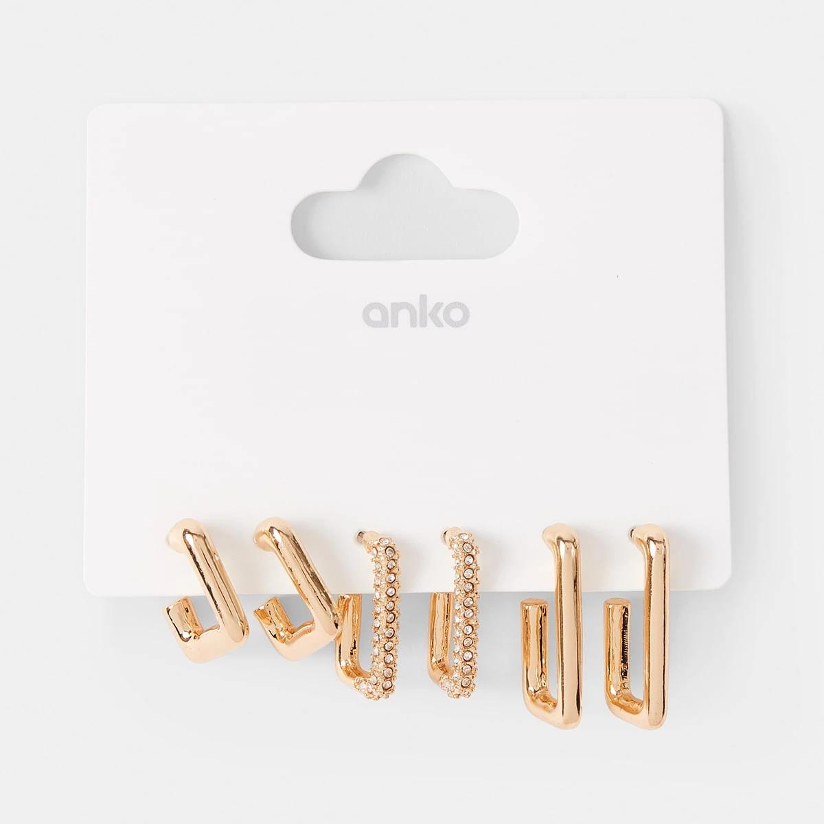 5 3 Pack Square Hoop Earrings - Gold Tone Gold, 5 of 5