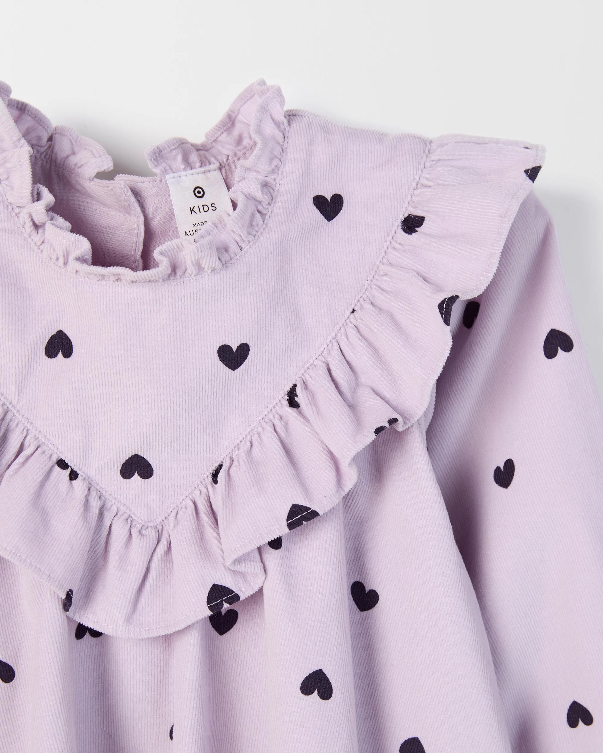 2 Target Kids  Australian Cotton Long Sleeve Woven Heart Cord Frill Blouse PURPLE, 2 of 5