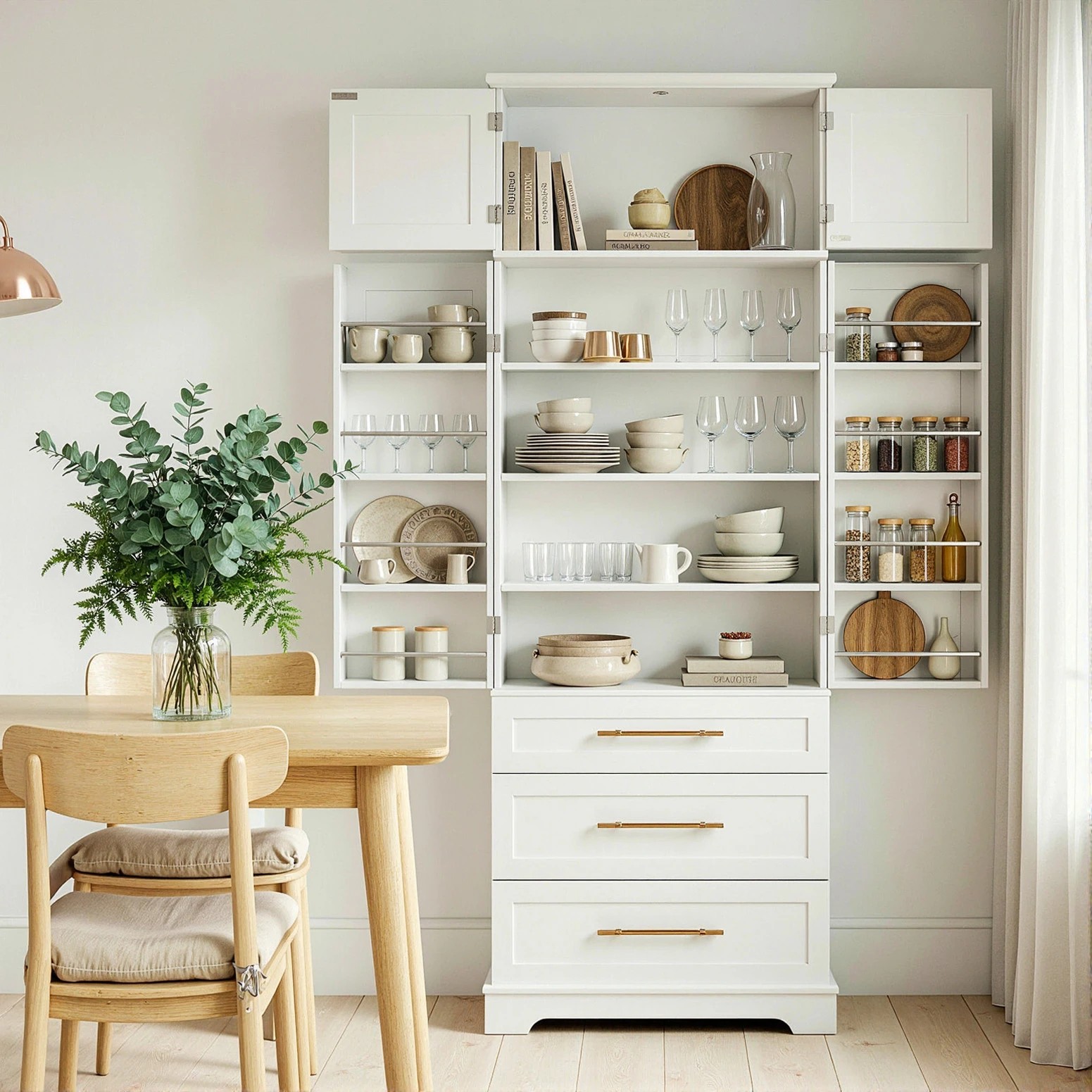 4 Artiss Buffet Sideboard Cabinet Pantry Kitchen Storage Cupboard Drawers - White, 4 of 8
