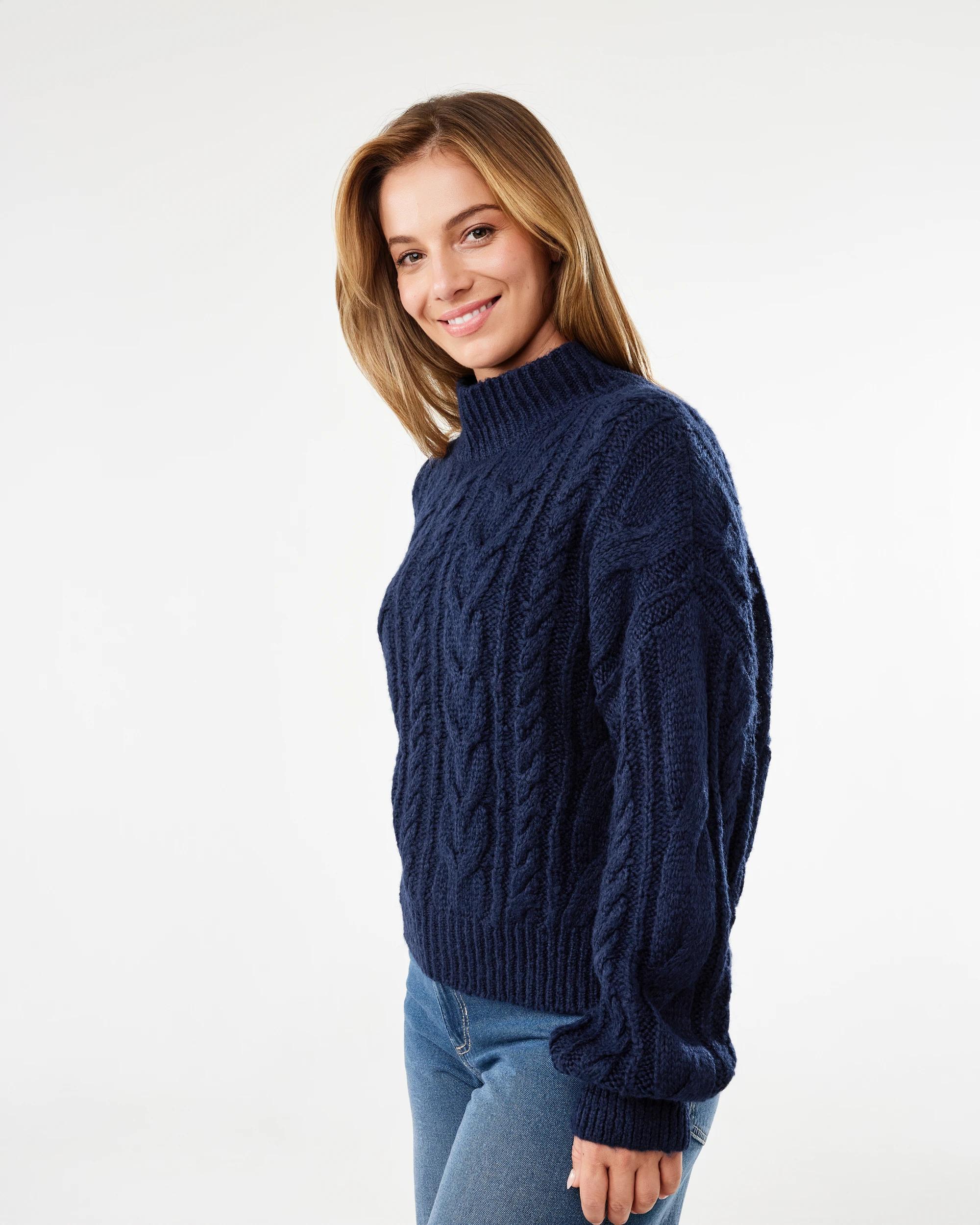 2 Cable Funnel Neck Jumper Blu Pcoat, 2 of 6
