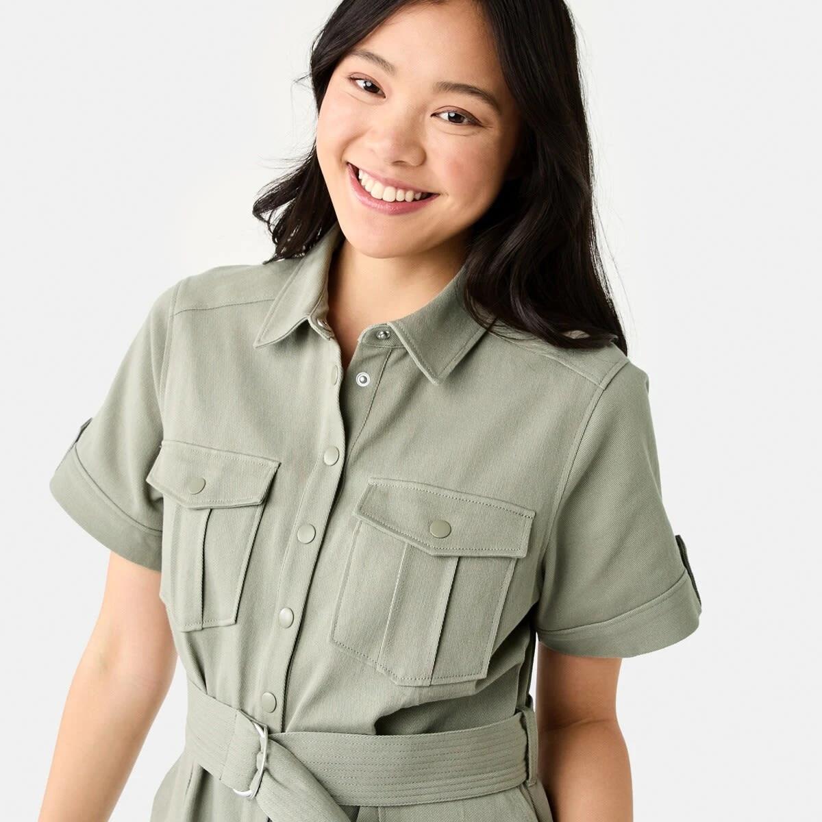 5 Short Sleeve Belted Playsuit LIGHT KHAKI, 5 of 10