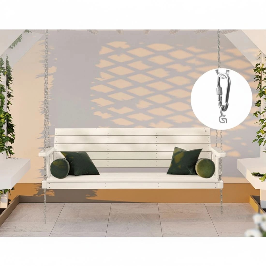 5 Gardeon Porch Swing Chair With Chain Outdoor Furniture Wooden Bench 3 Seat - White, 5 of 7