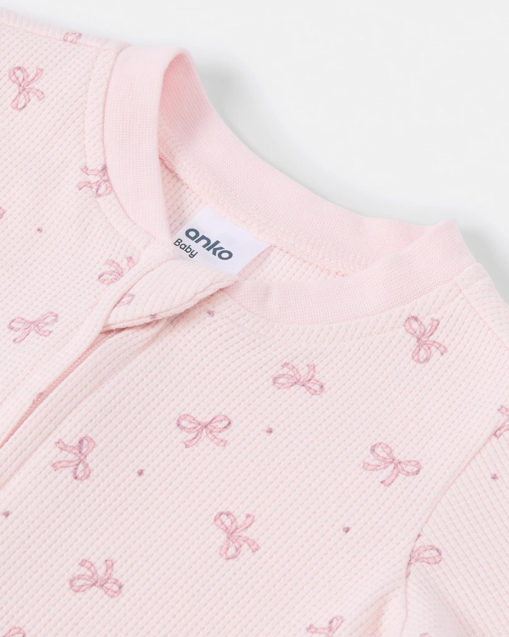 3 Cotton Waffle Turn Cuff Coverall Pnk Bows, 3 of 3