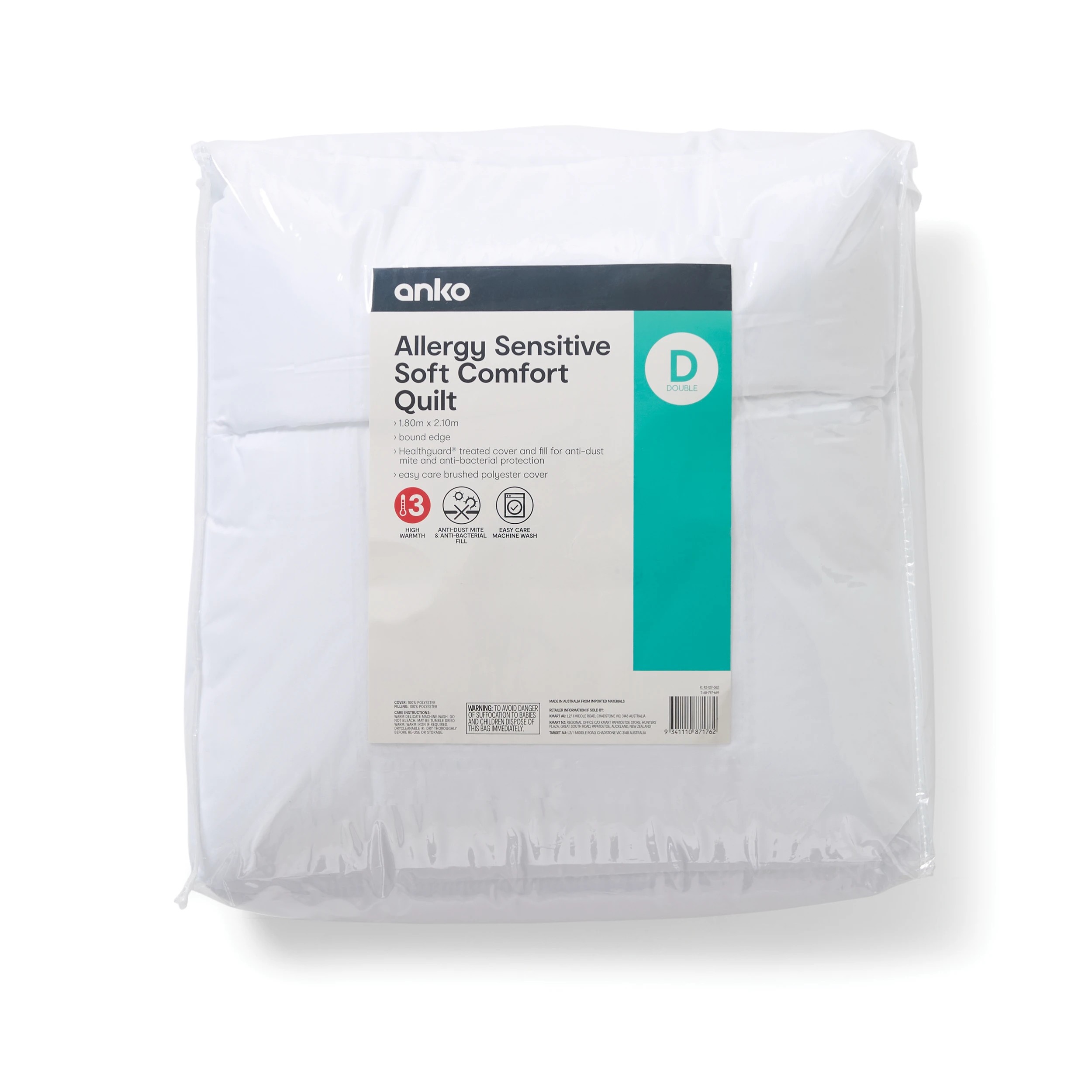 1 High Warmth Allergy Sensitive Soft Comfort Quilt - Double Bed, White, 1 of 6