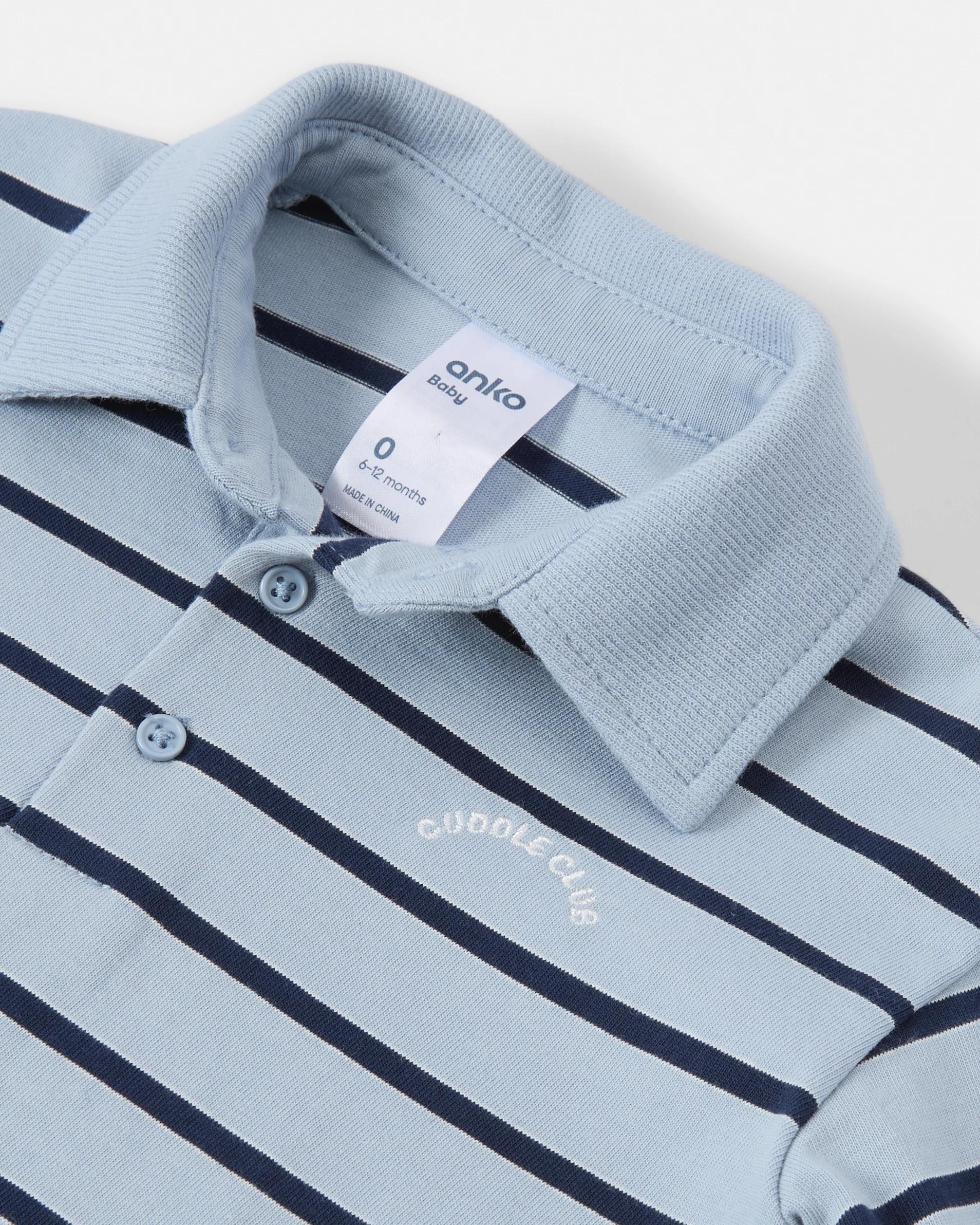 3 Australian Cotton Rugby Top Blu Stripe, 3 of 3